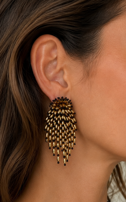 Vintage 70s Beaded Fringe Earrings