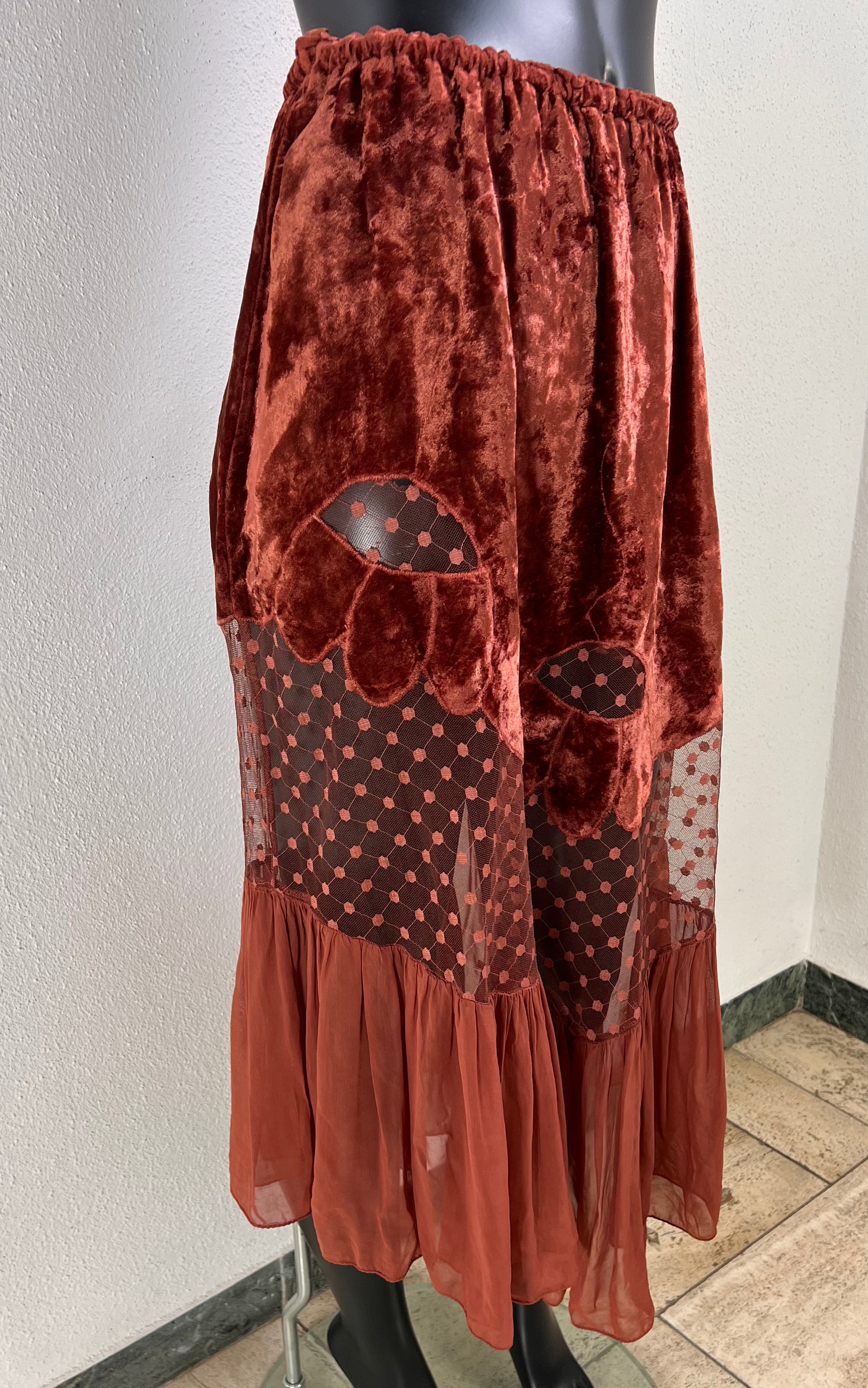 Vintage Coral Velvet Lace Skirt