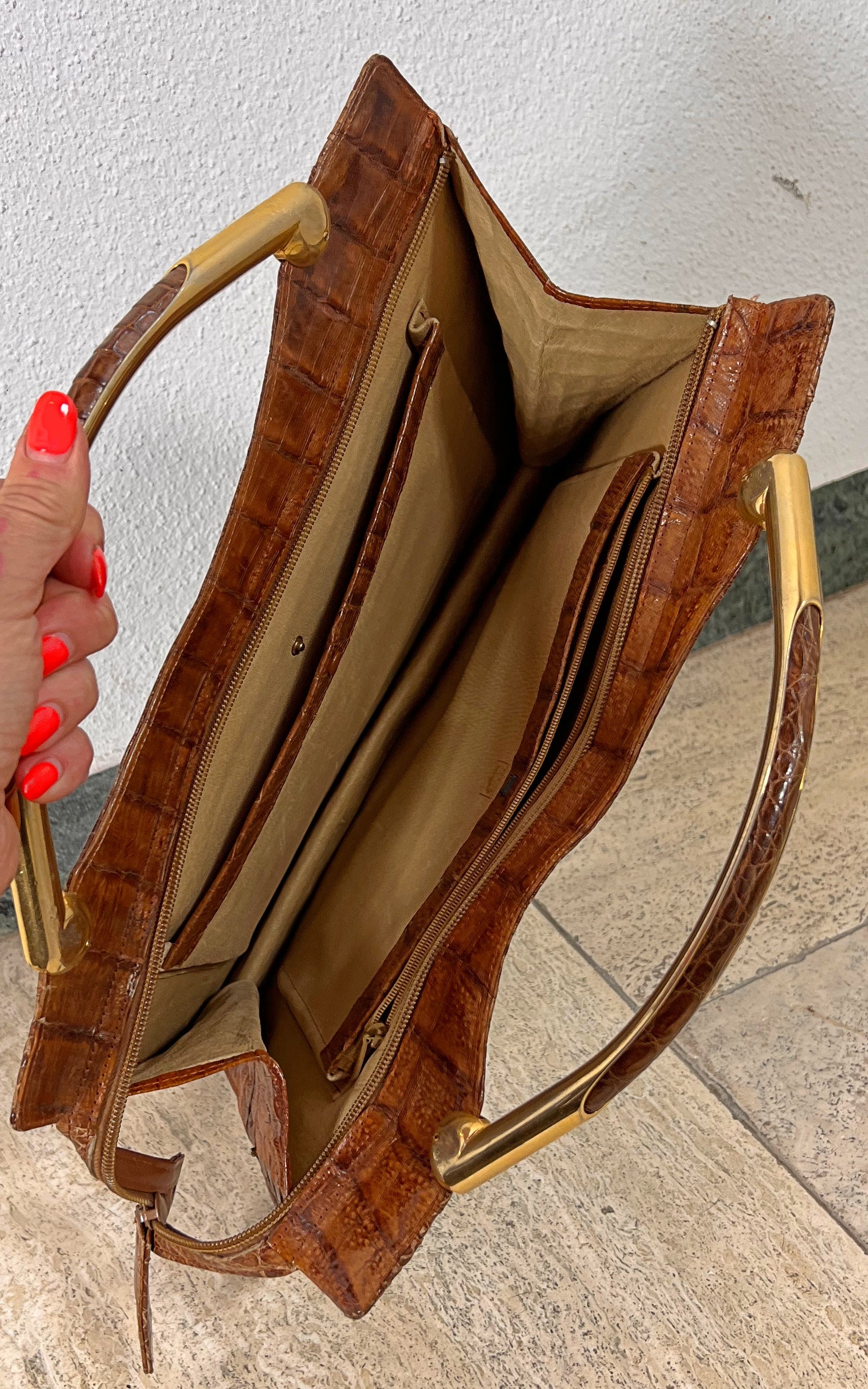 Vintage 70s Crocodile Skin Handbag