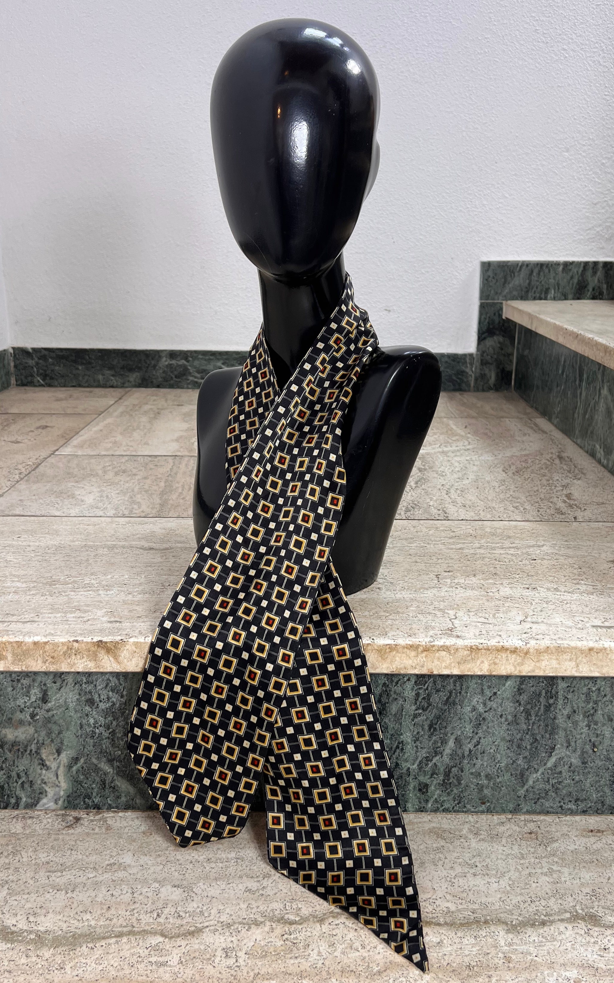 Vintage Geometric Silk Skinny Scarf