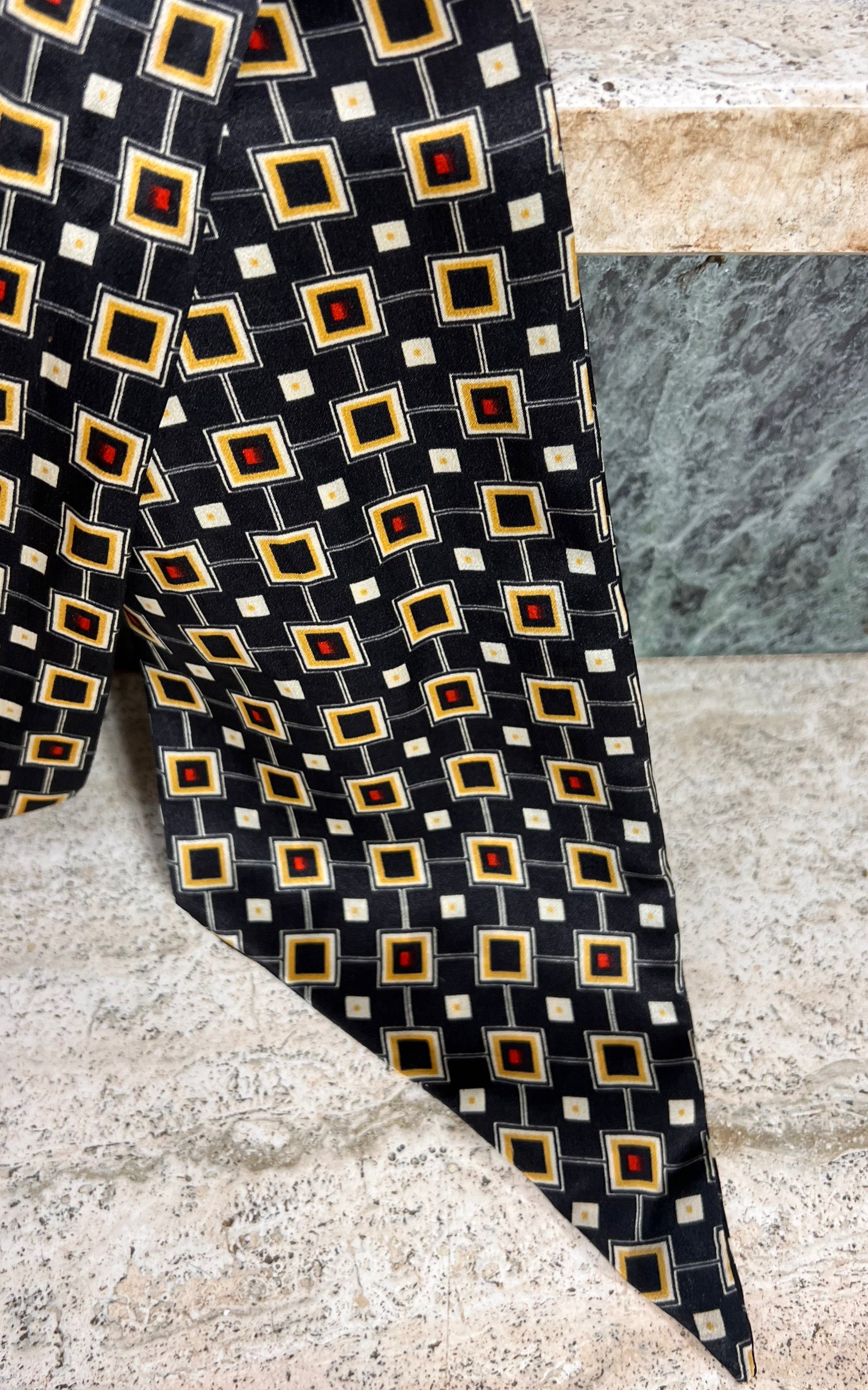 Vintage Geometric Silk Skinny Scarf