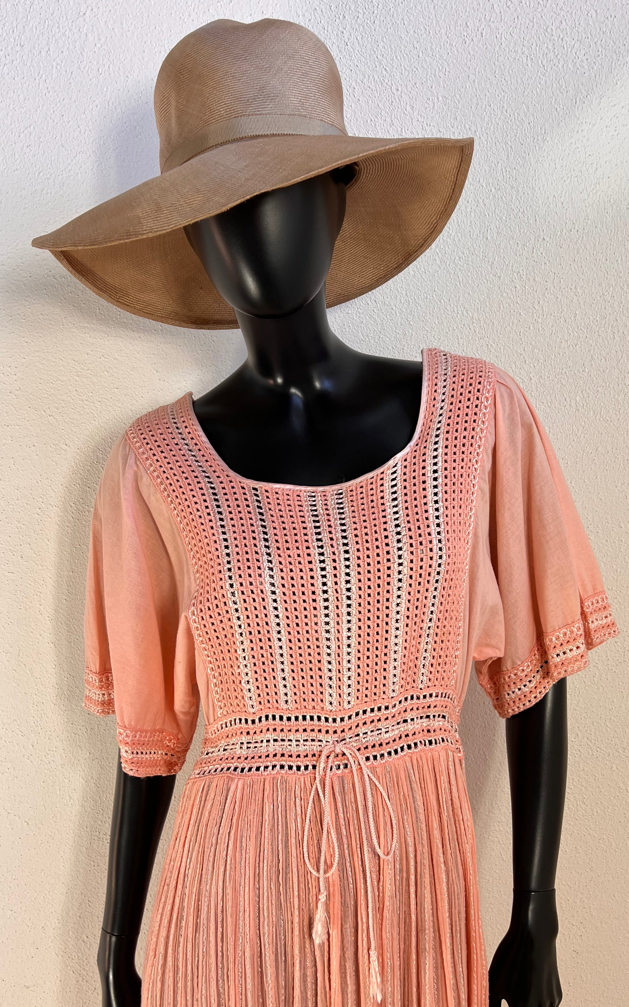 Vintage 70s Crochet Cotton Gauze Dress