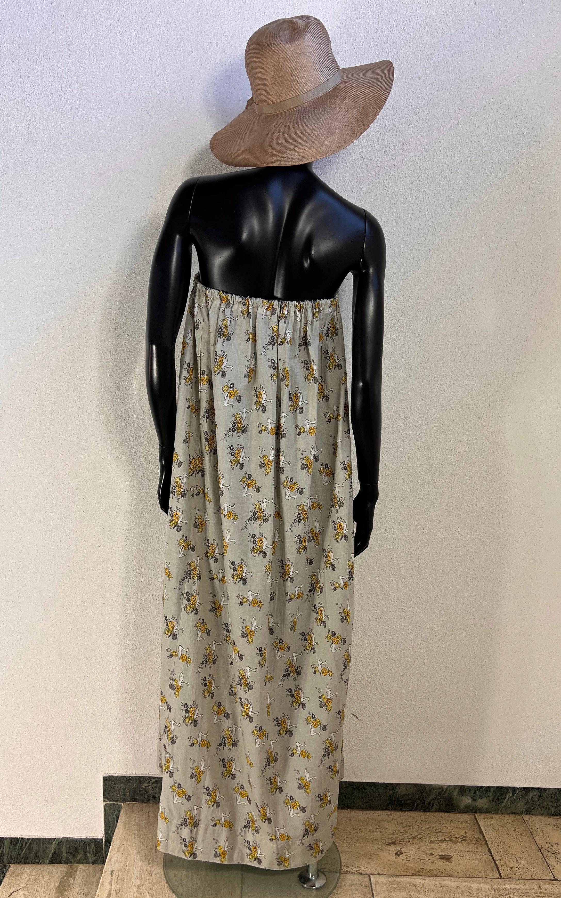Vintage 70s Strapless Swan Maxi Dress