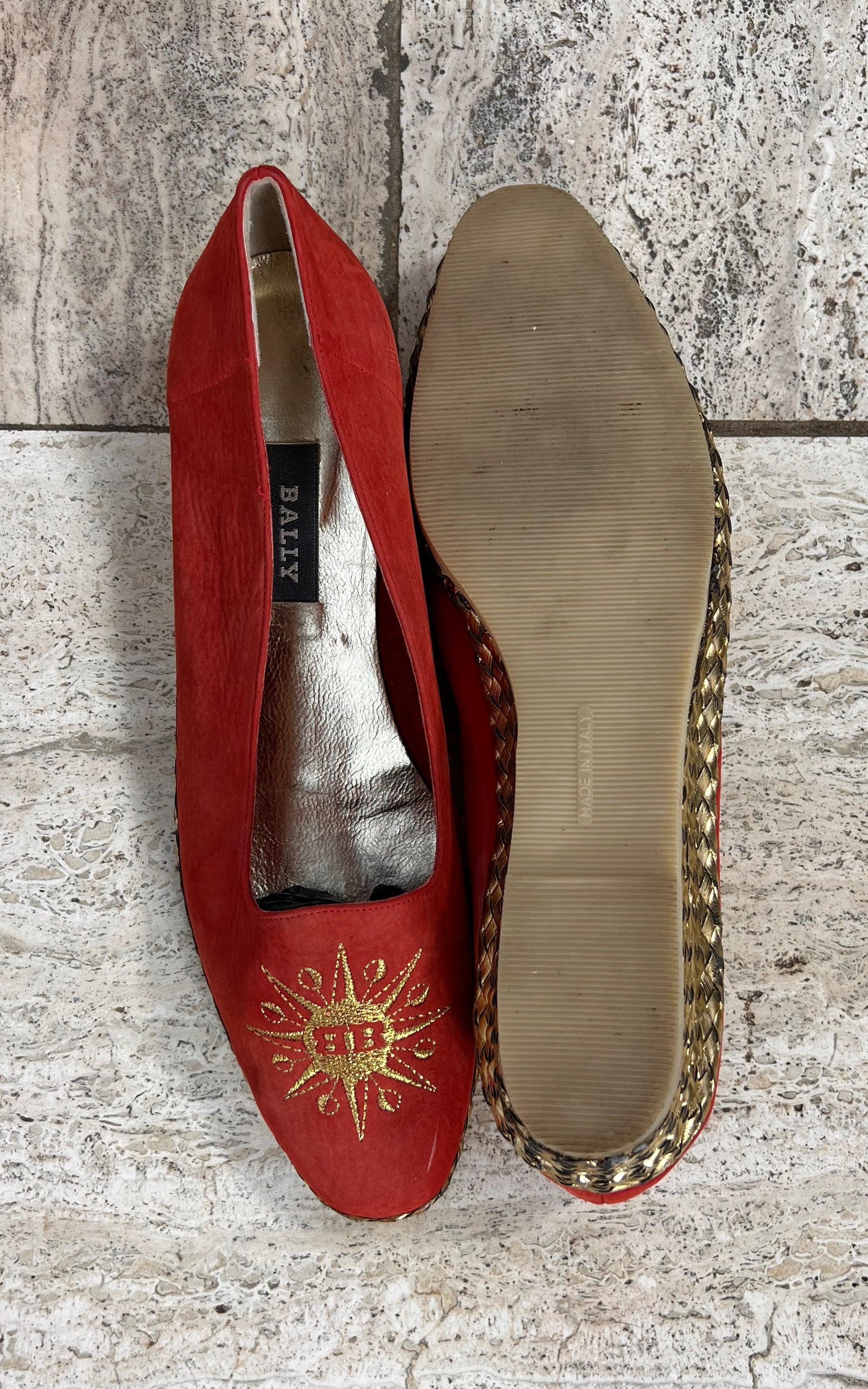 Vintage Bally Sun Motif Wedge Loafers 41