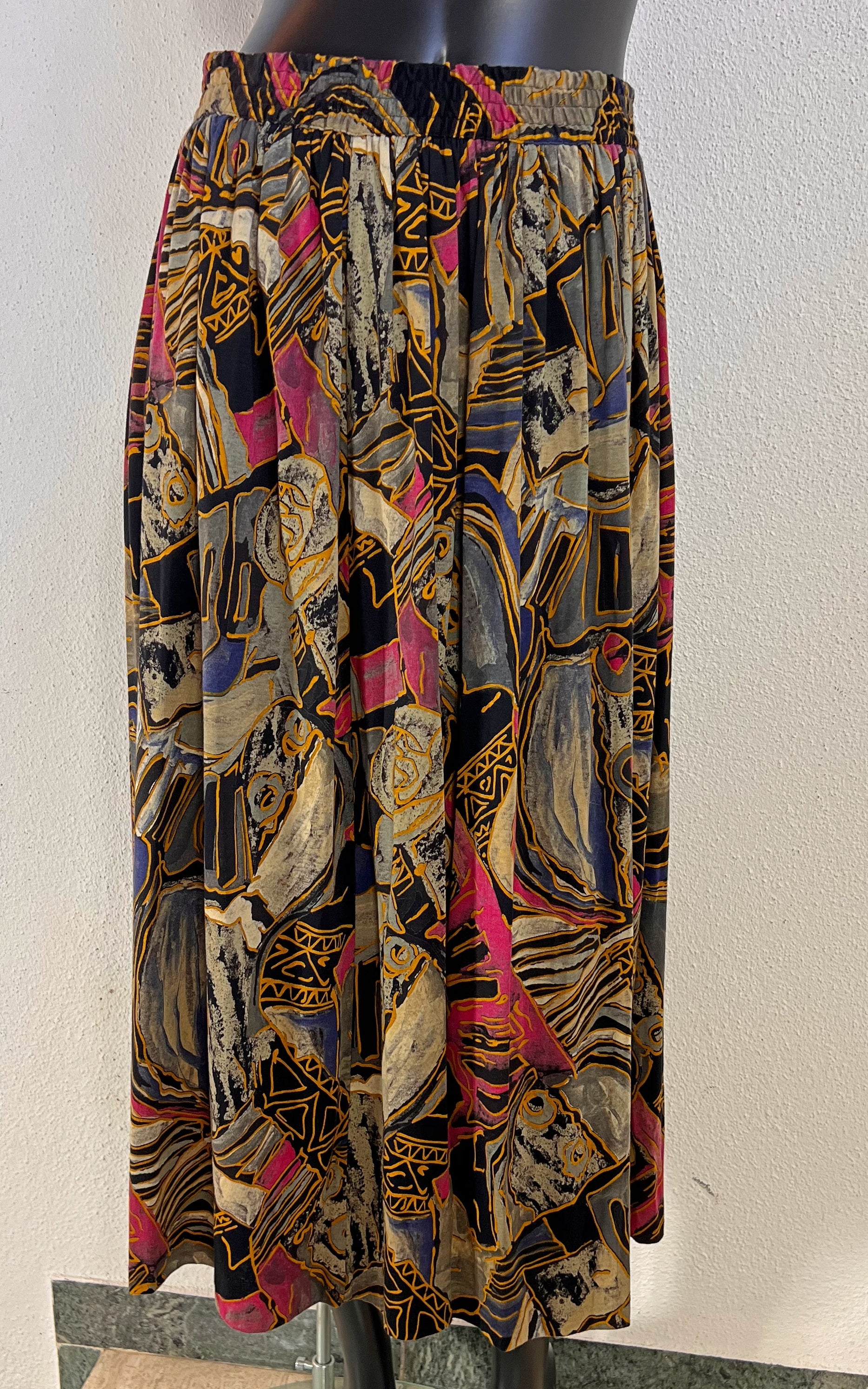 Vintage 90s Abstract Pattern Midi Skirt