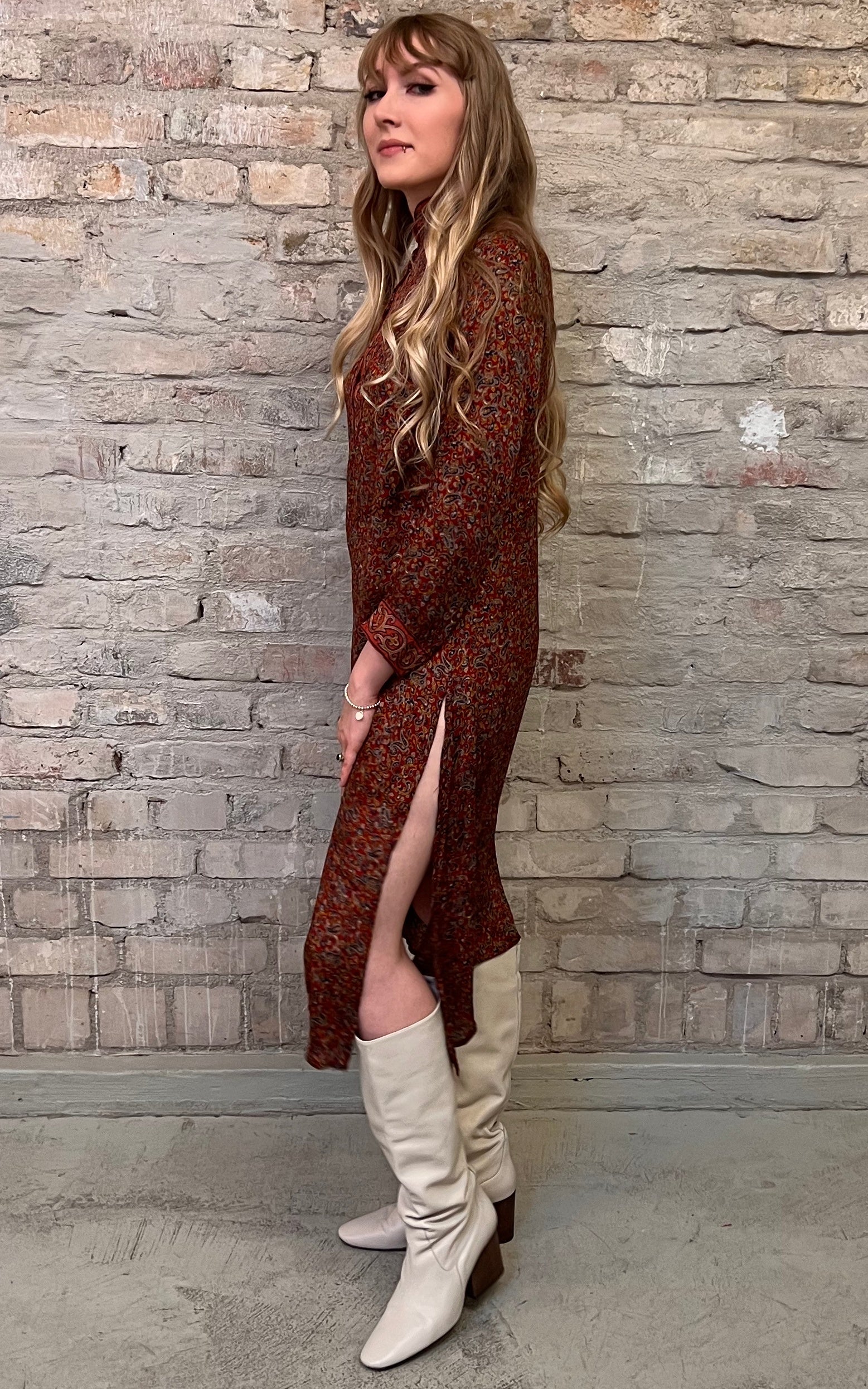 Vintage 70s Indian Silk Caftan Dress