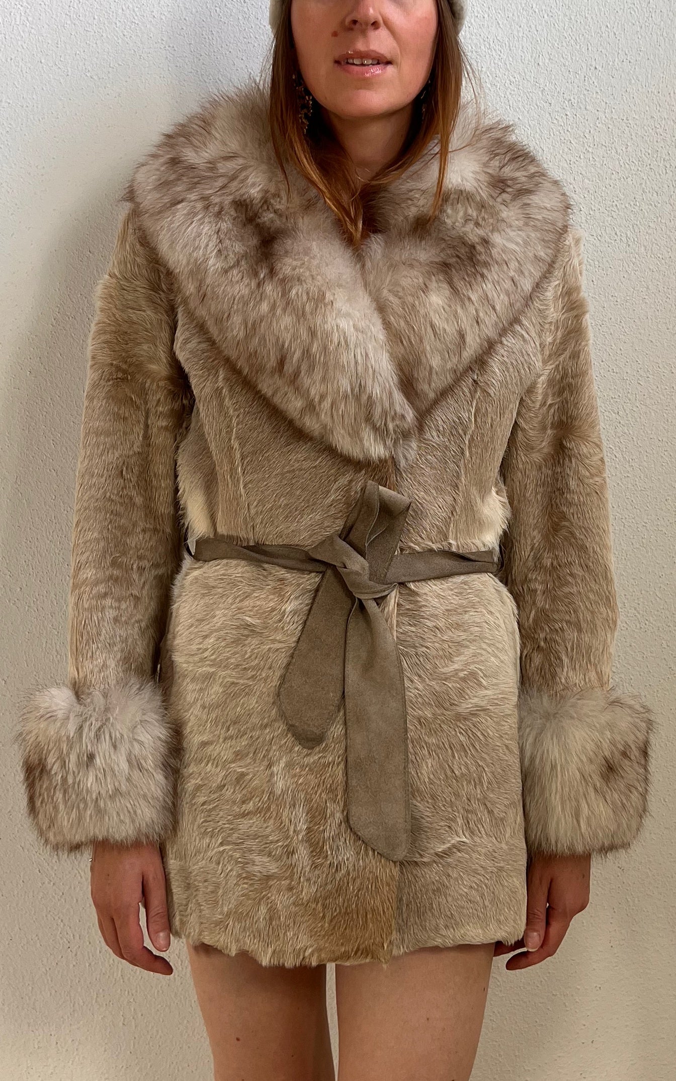 Vintage 70s Mink Fur Coat with Statement Collar & Belt