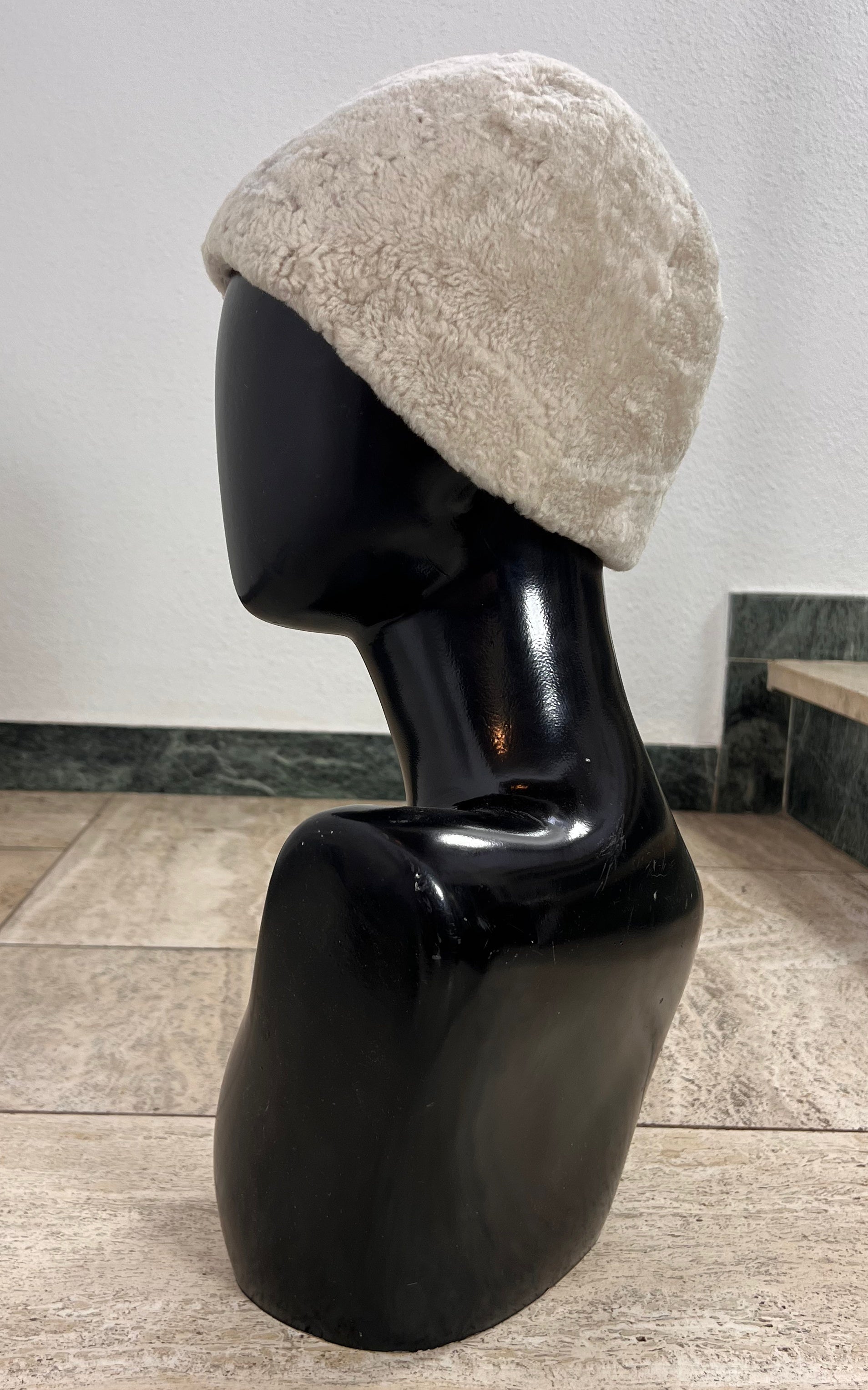 Vintage Cream Shearling Cloche Hat