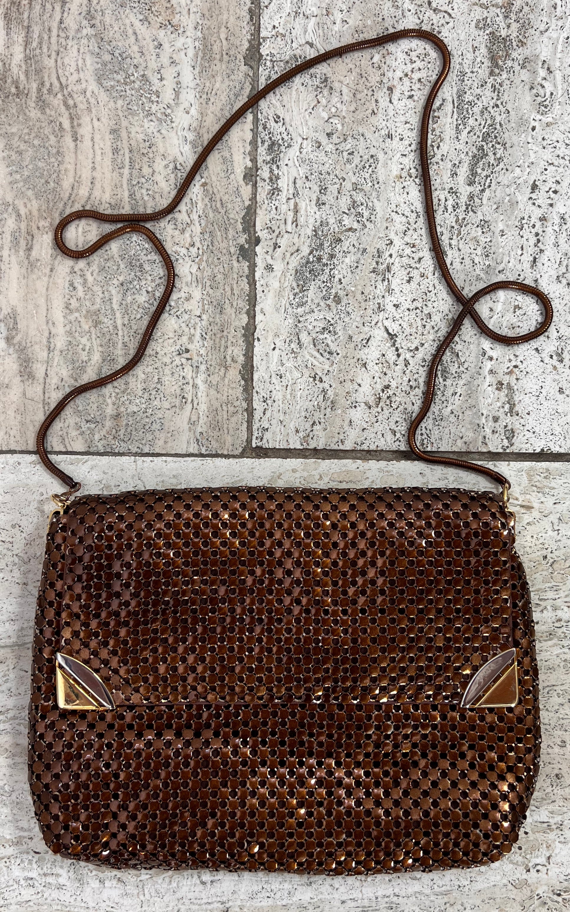 Vintage 1970s Brown Metal Mesh Shoulder Bag
