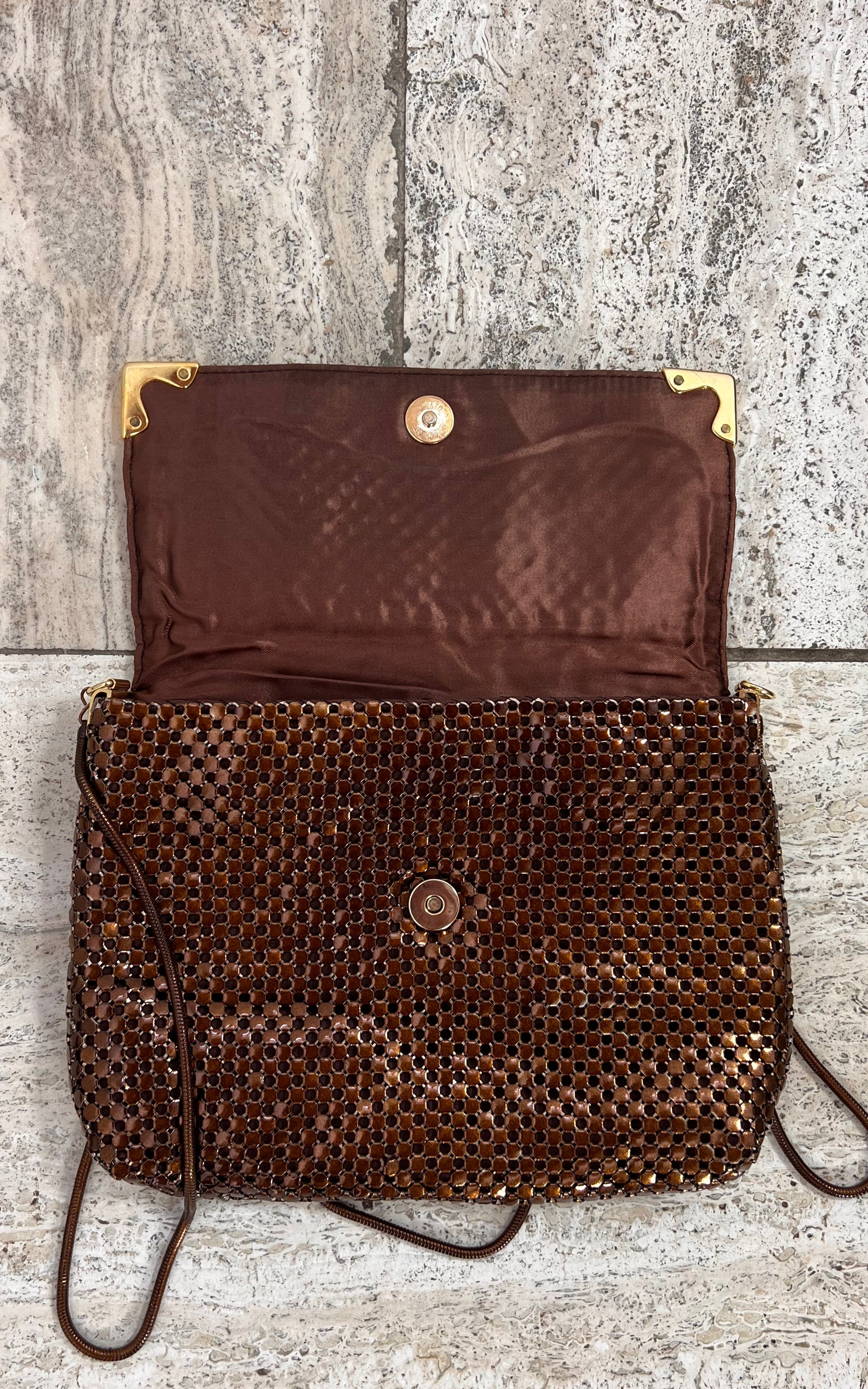 Vintage 1970s Brown Metal Mesh Shoulder Bag