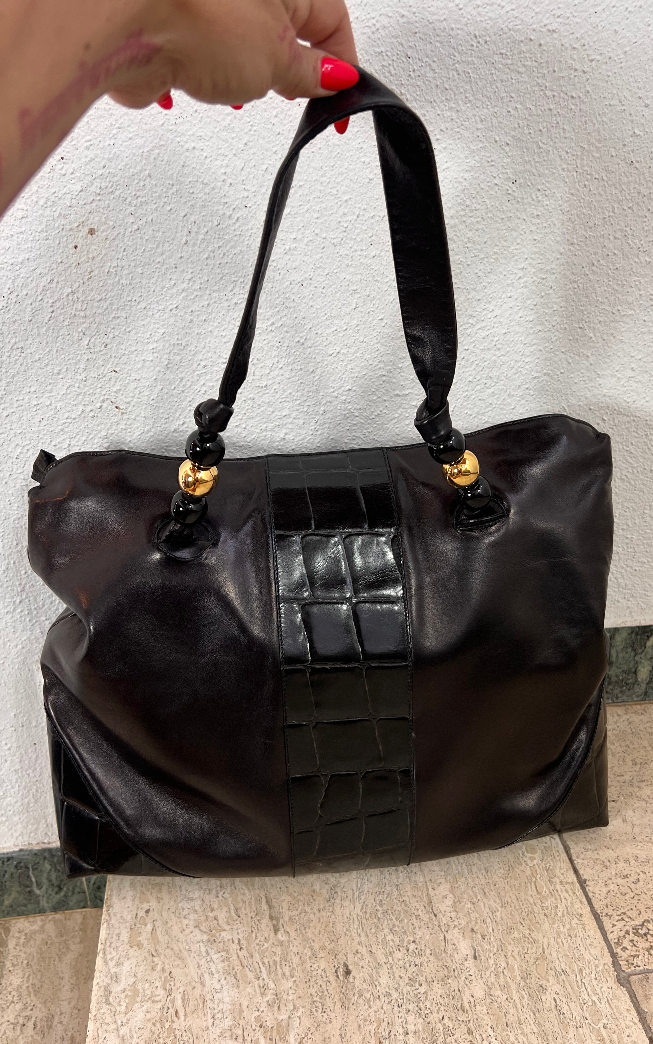 Vintage 1970s Ema G.G. Firenze Black Leather Shoulder Bag