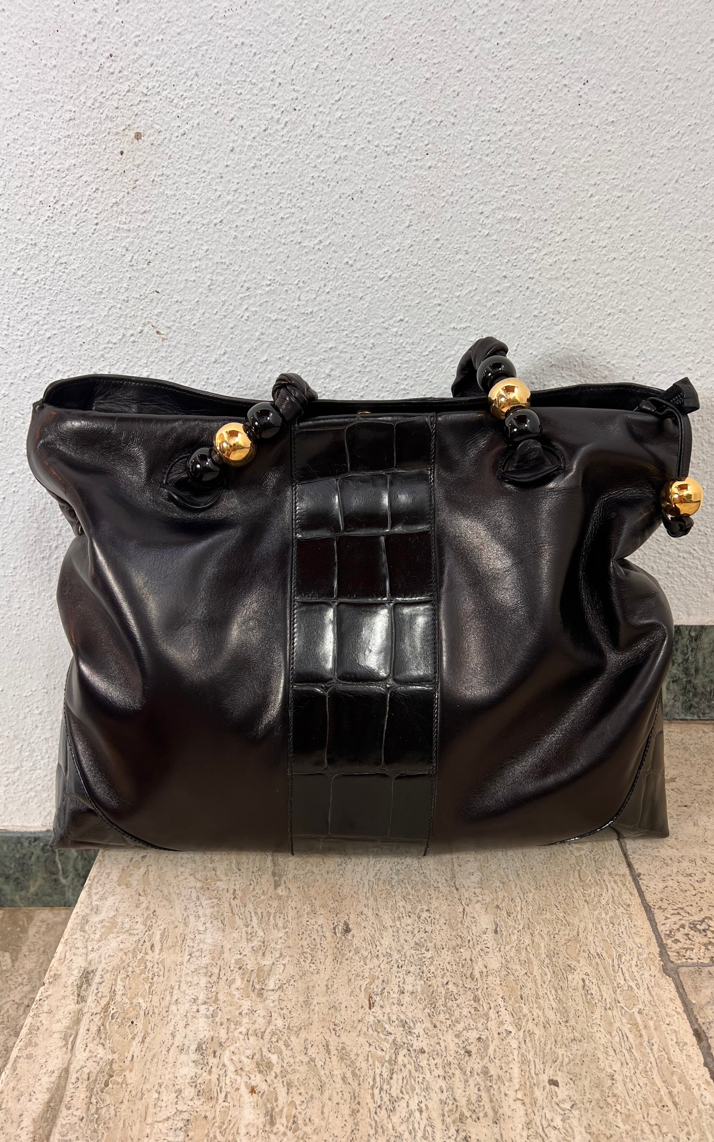 Vintage 1970s Ema G.G. Firenze Black Leather Shoulder Bag