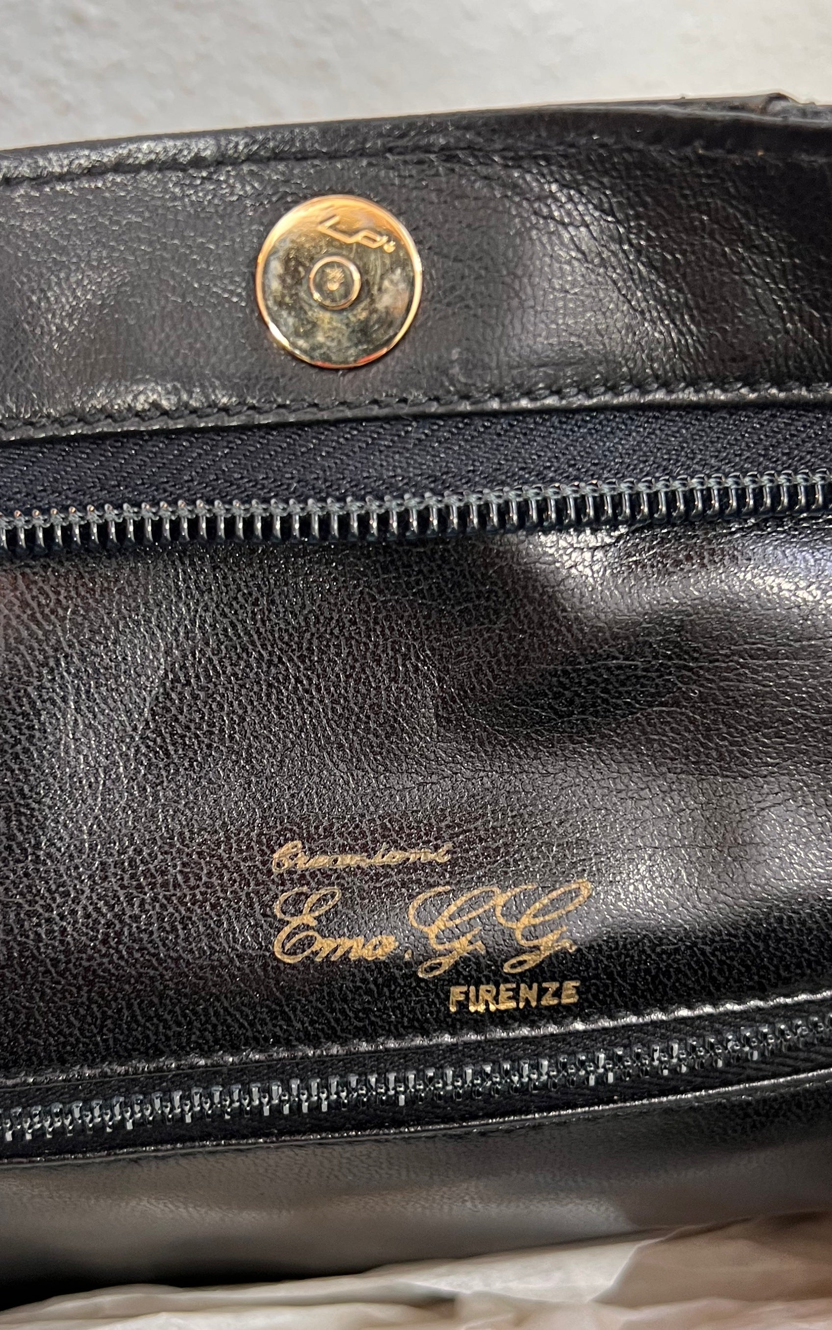 Vintage 1970s Ema G.G. Firenze Black Leather Shoulder Bag