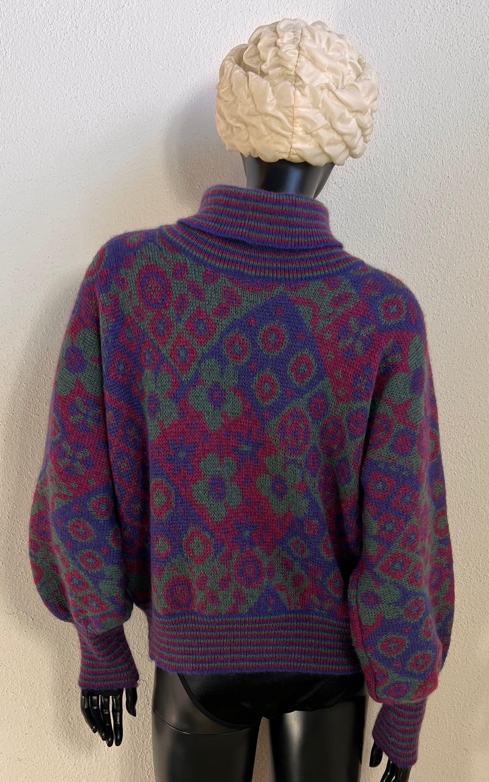 Vintage 1980s Floral Jacquard Half-Zip Sweater