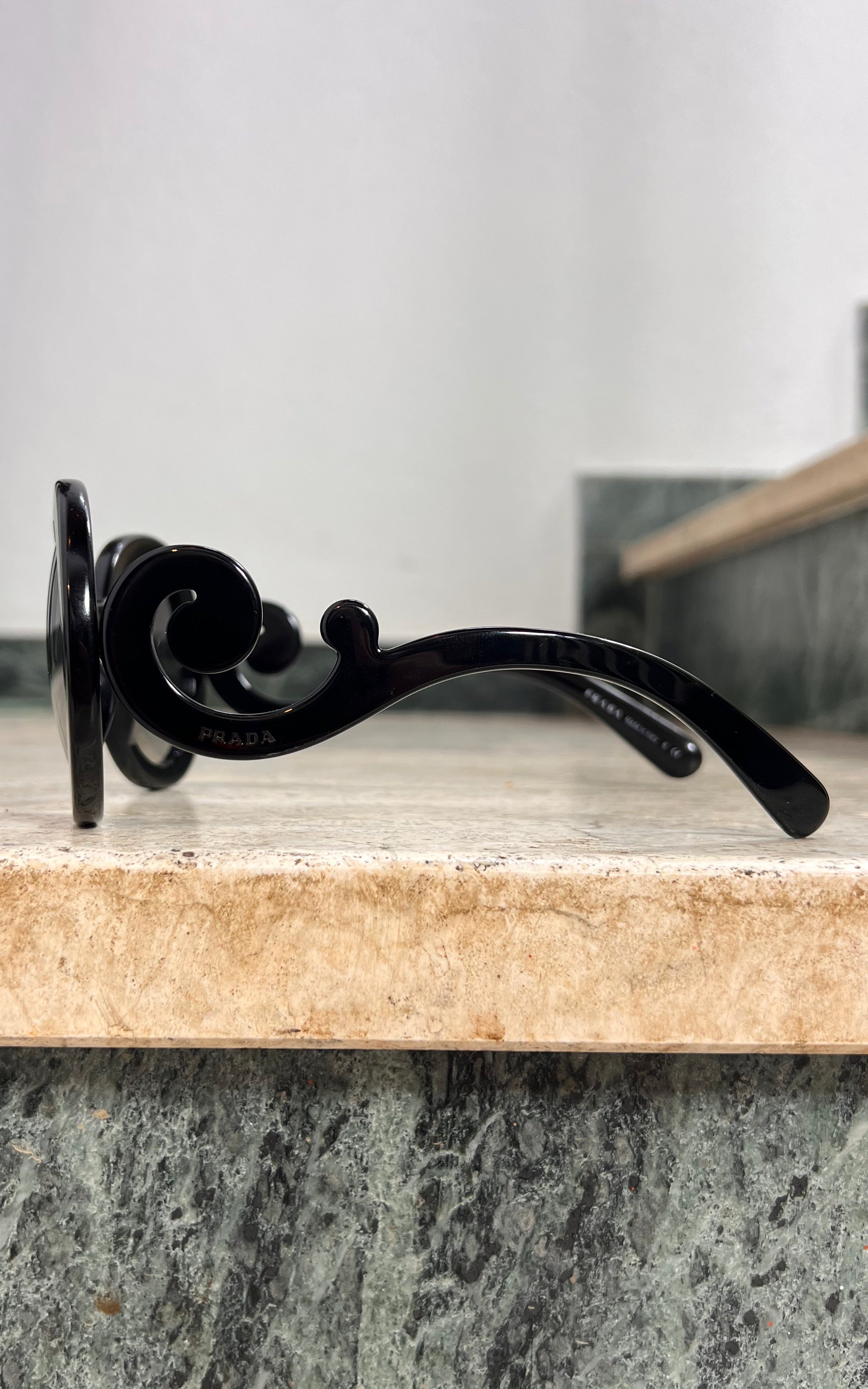 2015 Prada Baroque Oversized Round Sunglasses – Black