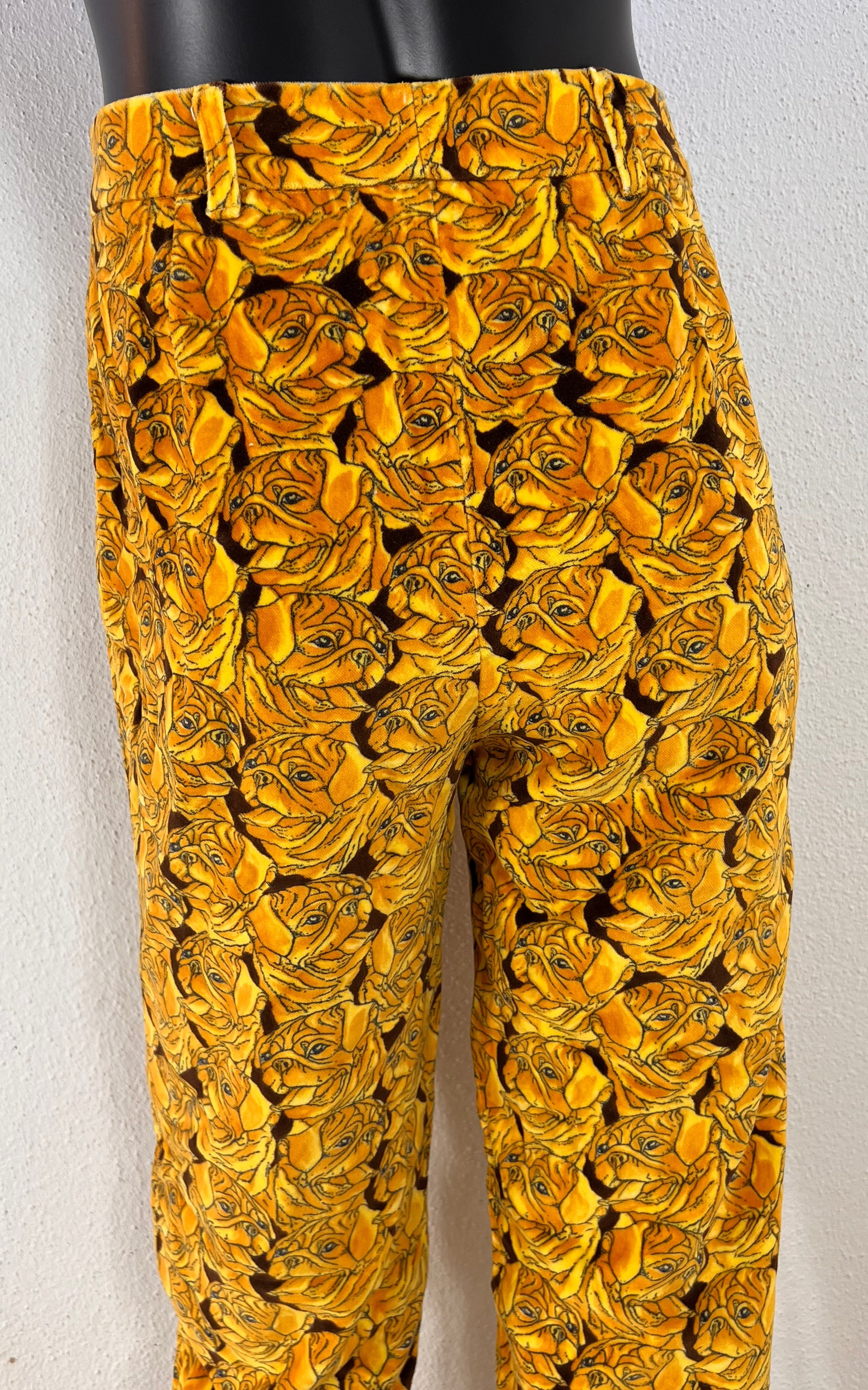 Super Rare ESCADA by Margaretha Ley Velvet Dog Pug Print Trousers