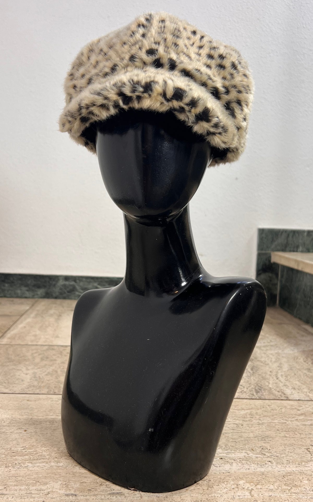Leopard Print Faux Fur Baker Boy Hat