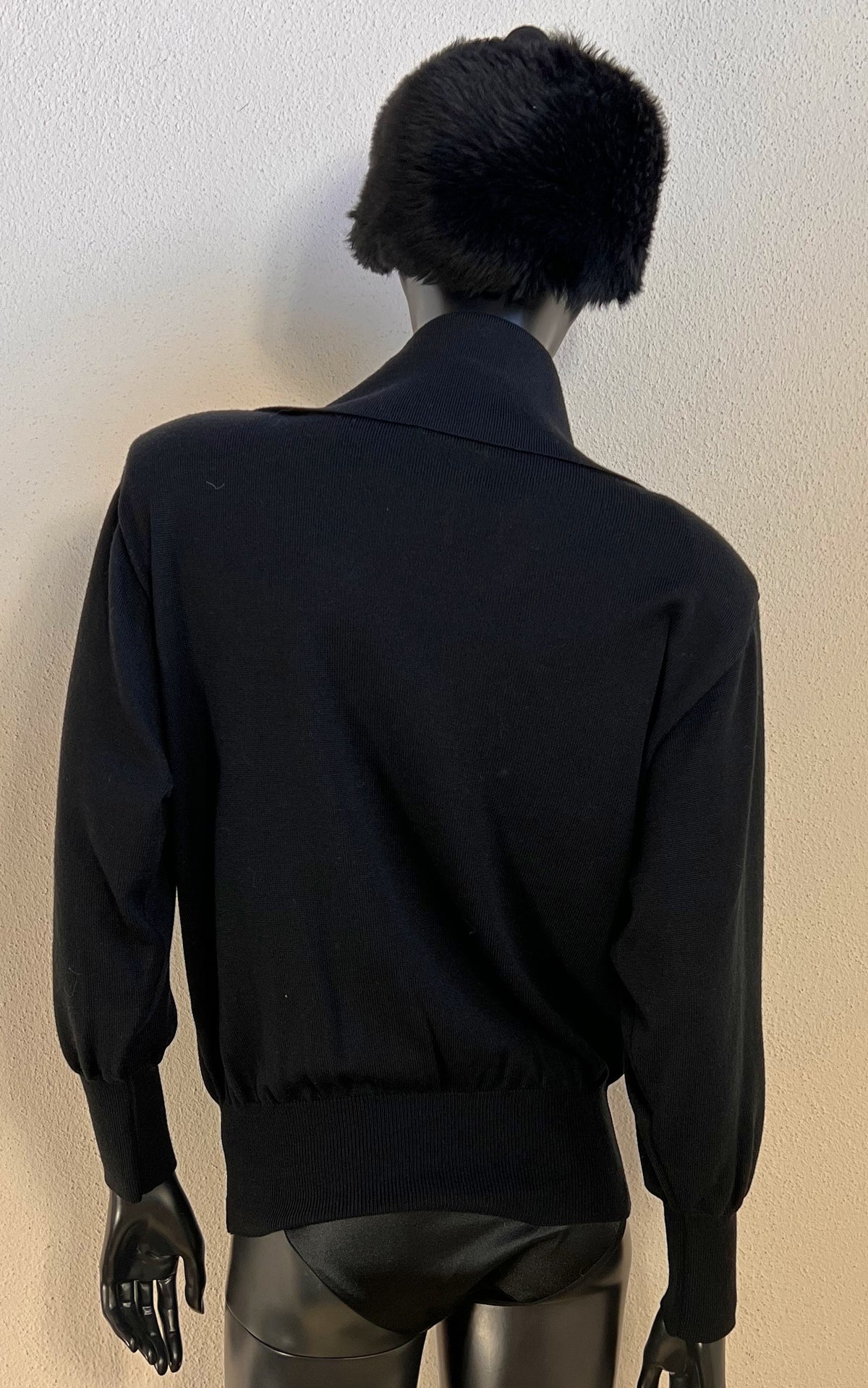 Vintage Bode Black Wool Blend Cardigan with Colourful Geometric Embroidery