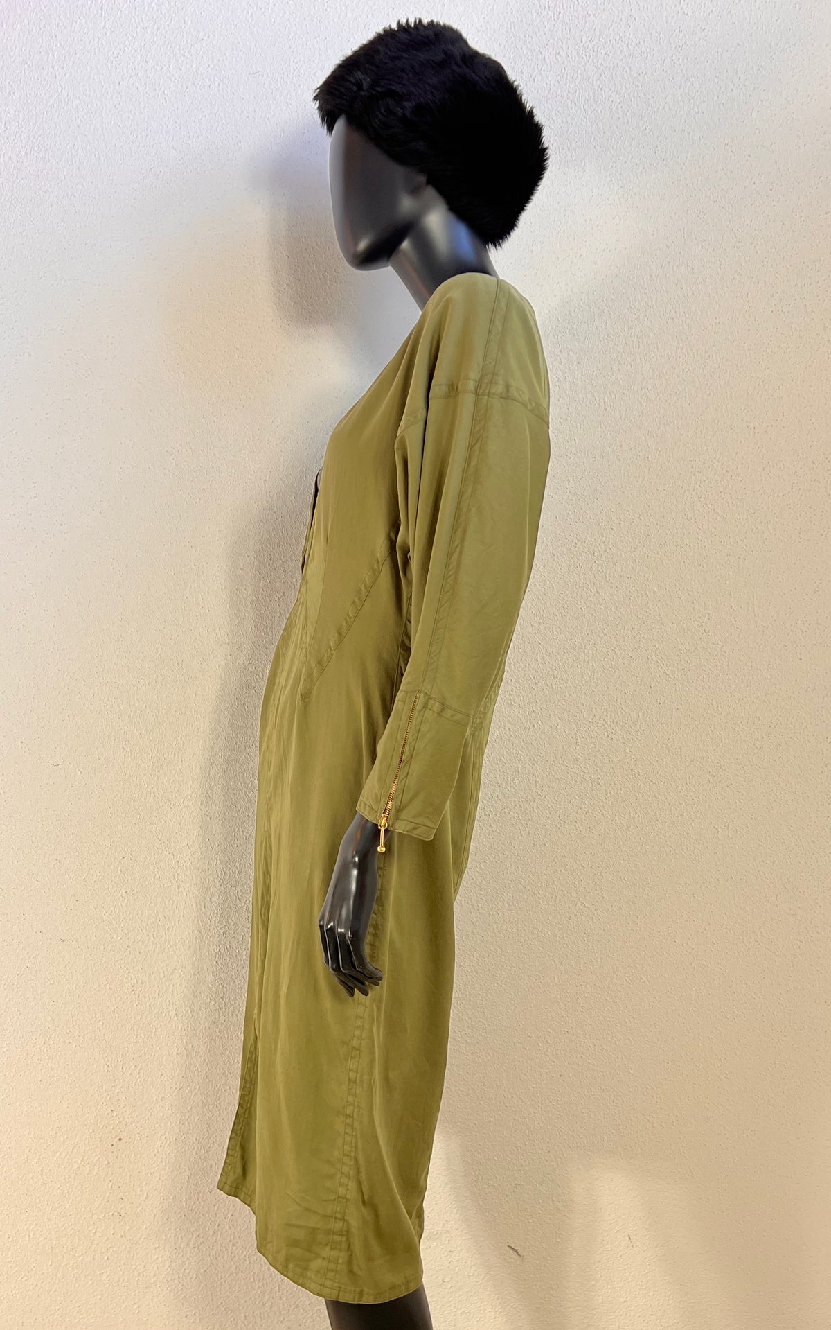 Vintage Jil Sander Olive Green Cotton Dress with Geometric Seaming