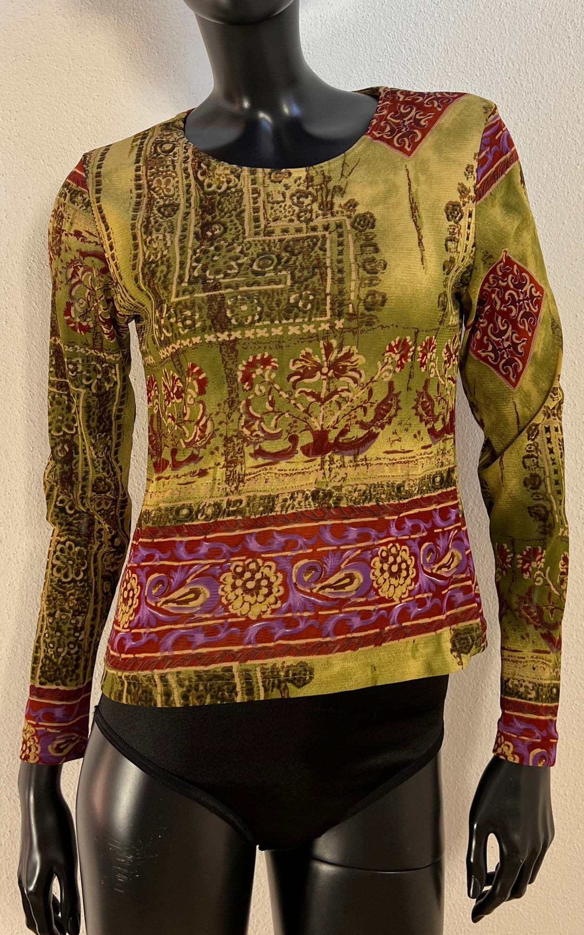 Vintage 90s Nienhaus Ornamental Print Mesh Shirt