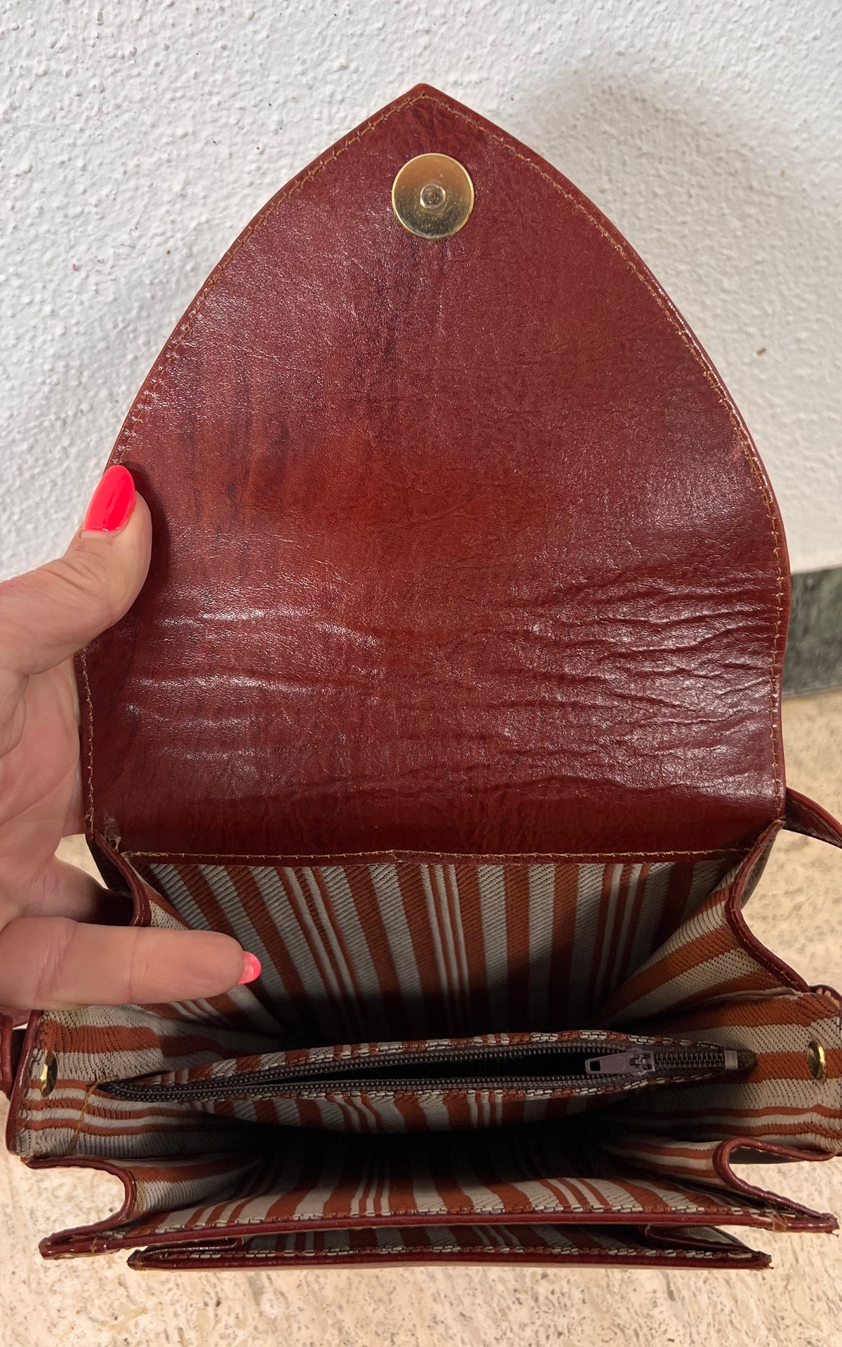 Vintage JOOP! Cognac Leather Shoulder Bag with Pointed Flap