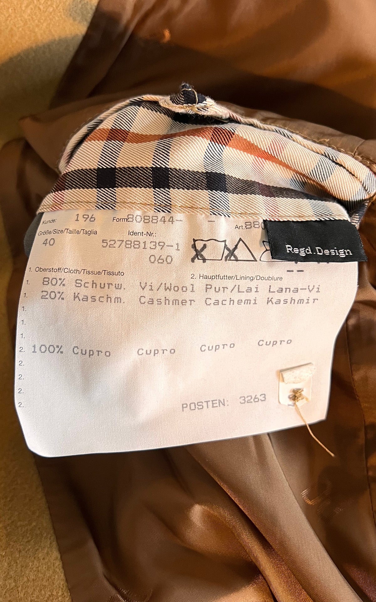 Vintage DAKS Signature Camel Wool & Cashmere Double-Breasted Coat