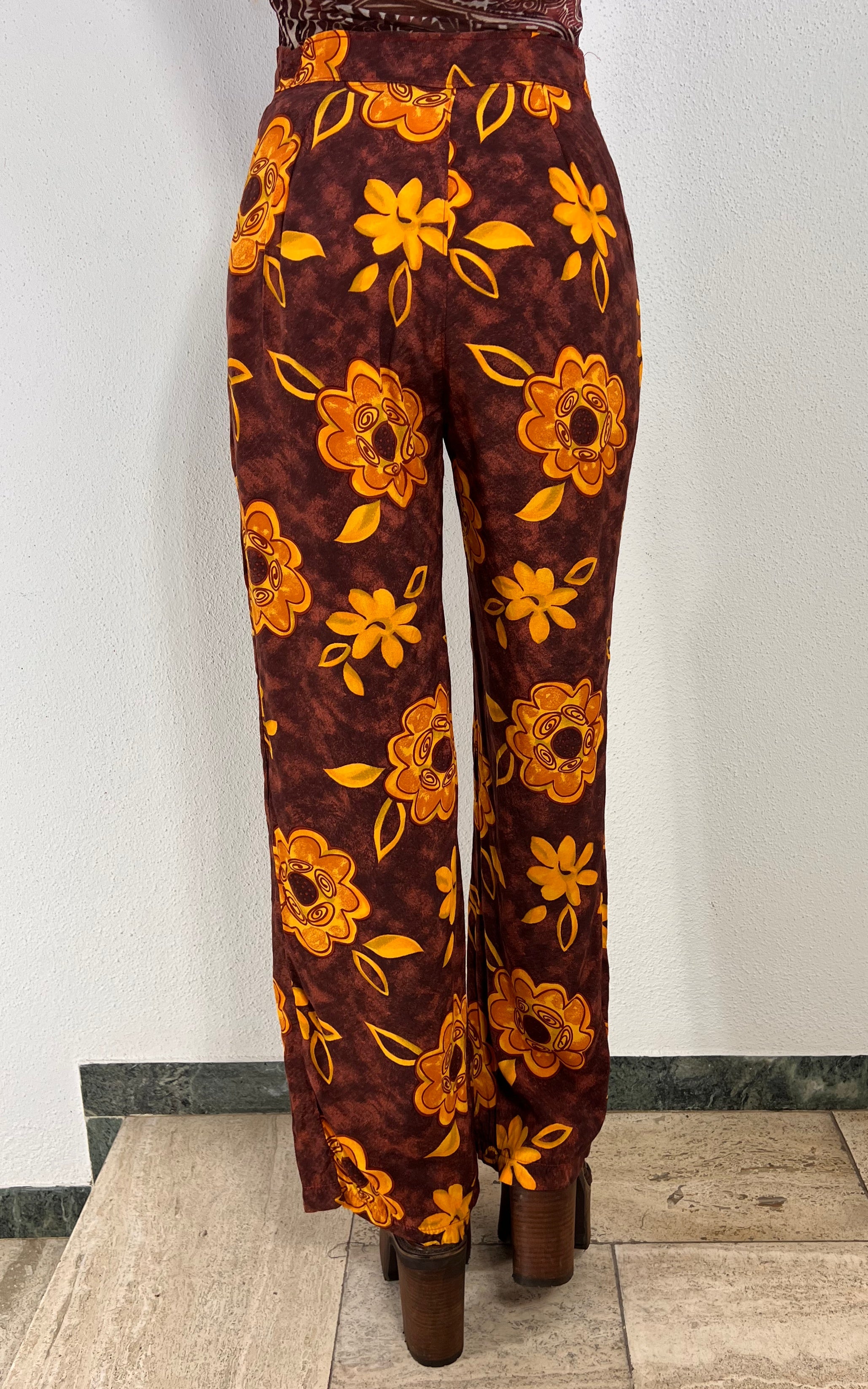 Vintage 70s Brown Floral Print Pants