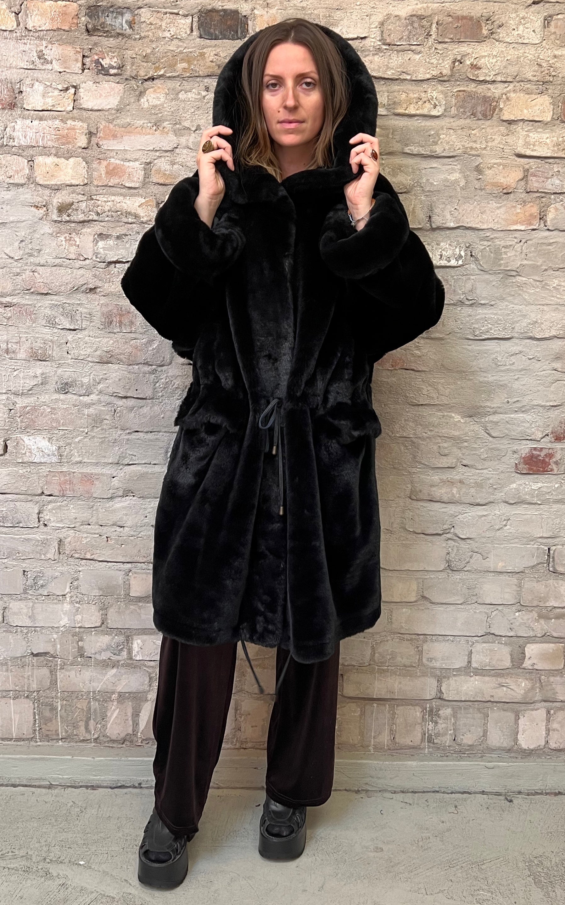 Parka vintage in pelliccia sintetica anni '90