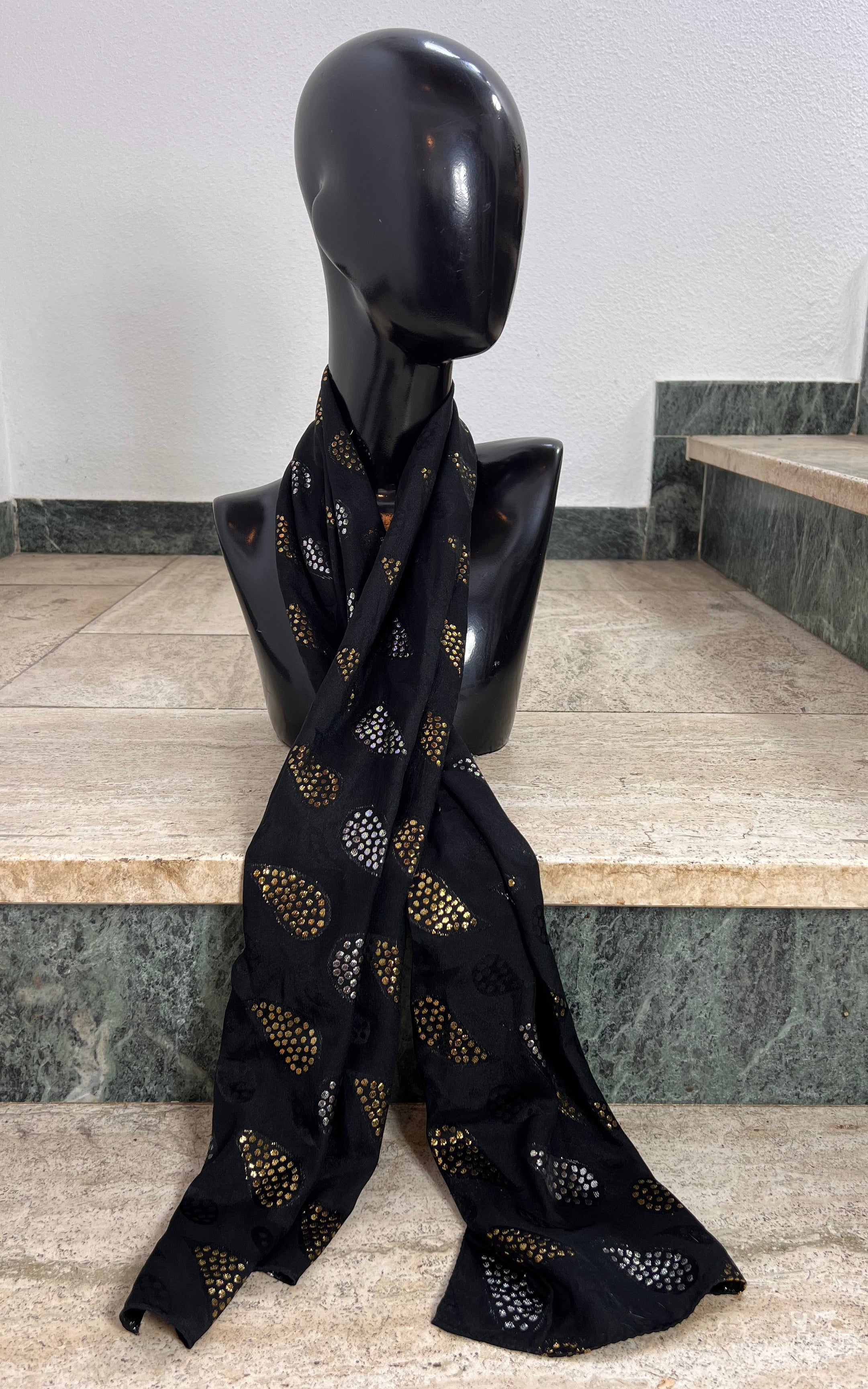 Vintage Lame and Silk Paisley Skinny Scarf
