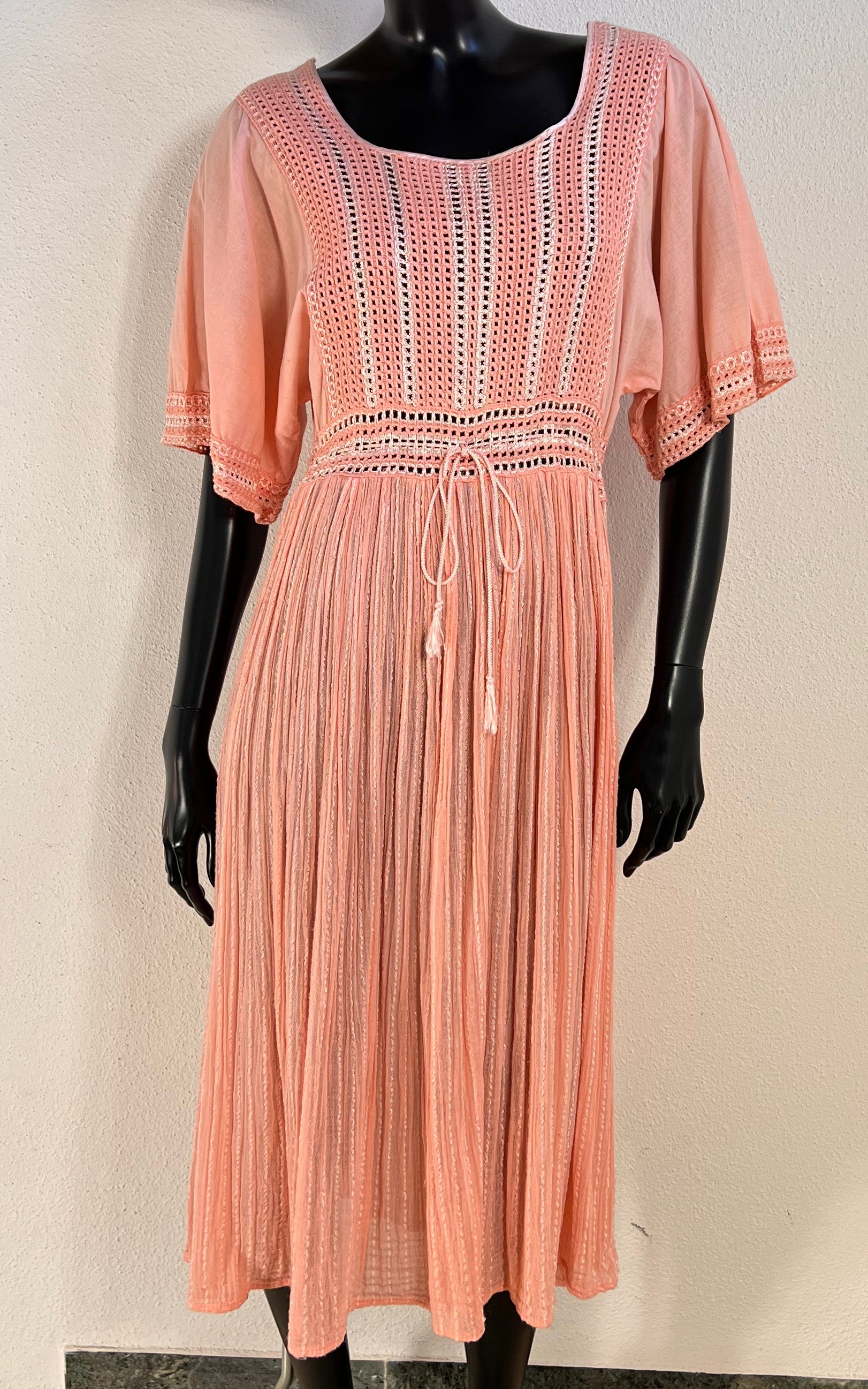 Vintage 70s Crochet Cotton Gauze Dress