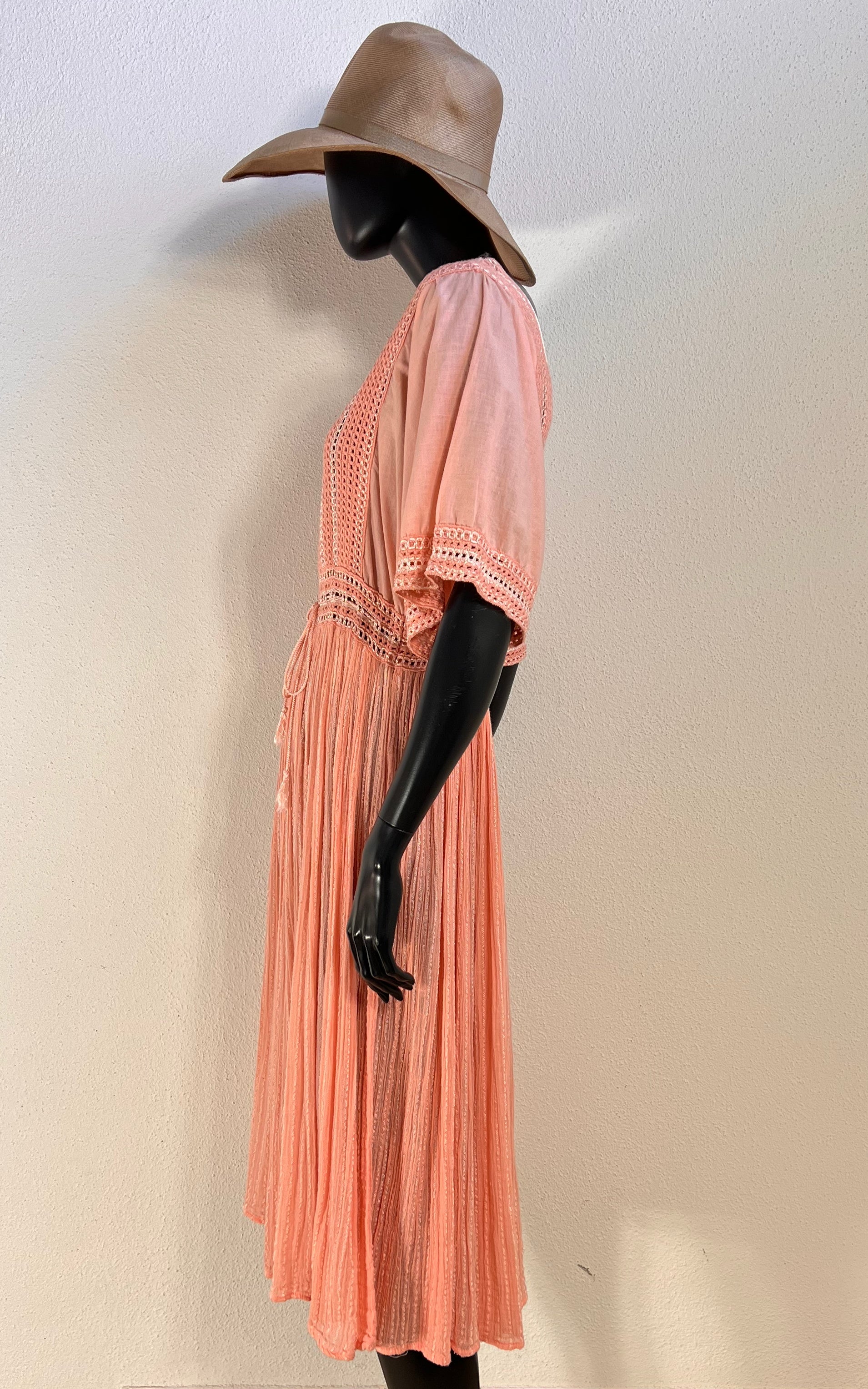 Vintage 70s Crochet Cotton Gauze Dress