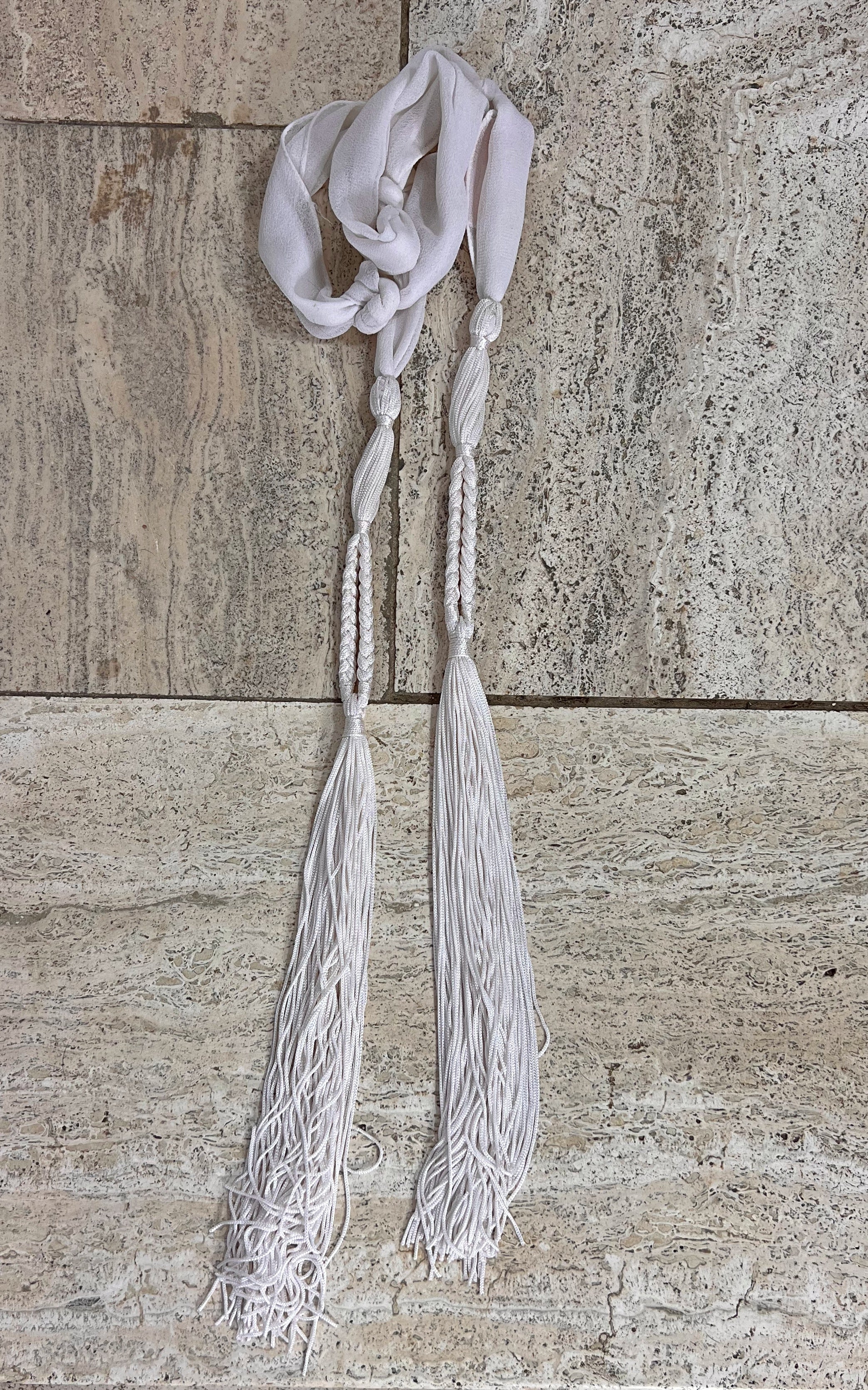 Vintage She Tassel Skinny Scarf White