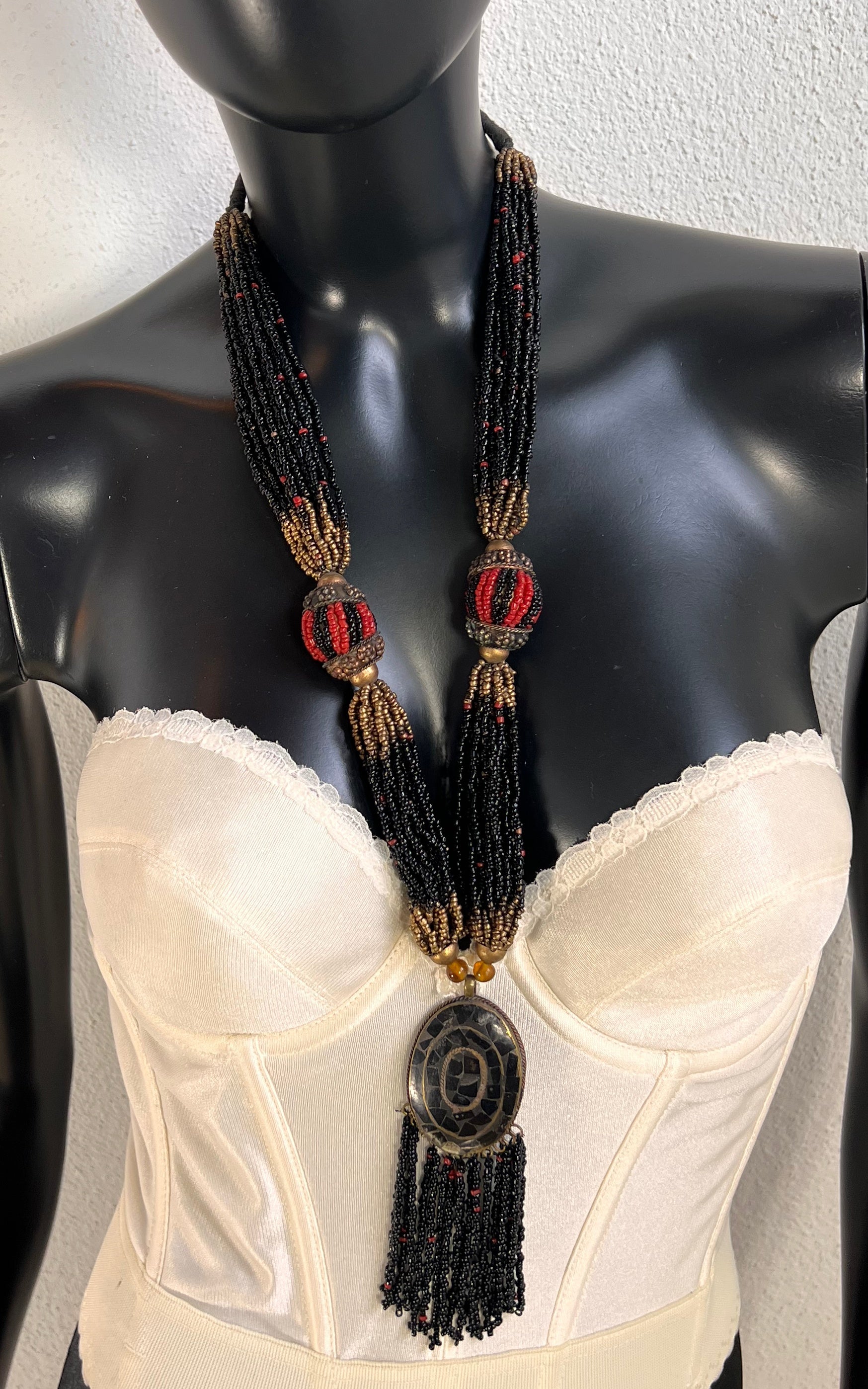 Vintage Tribal Multi-Strand Beaded Statement Necklace