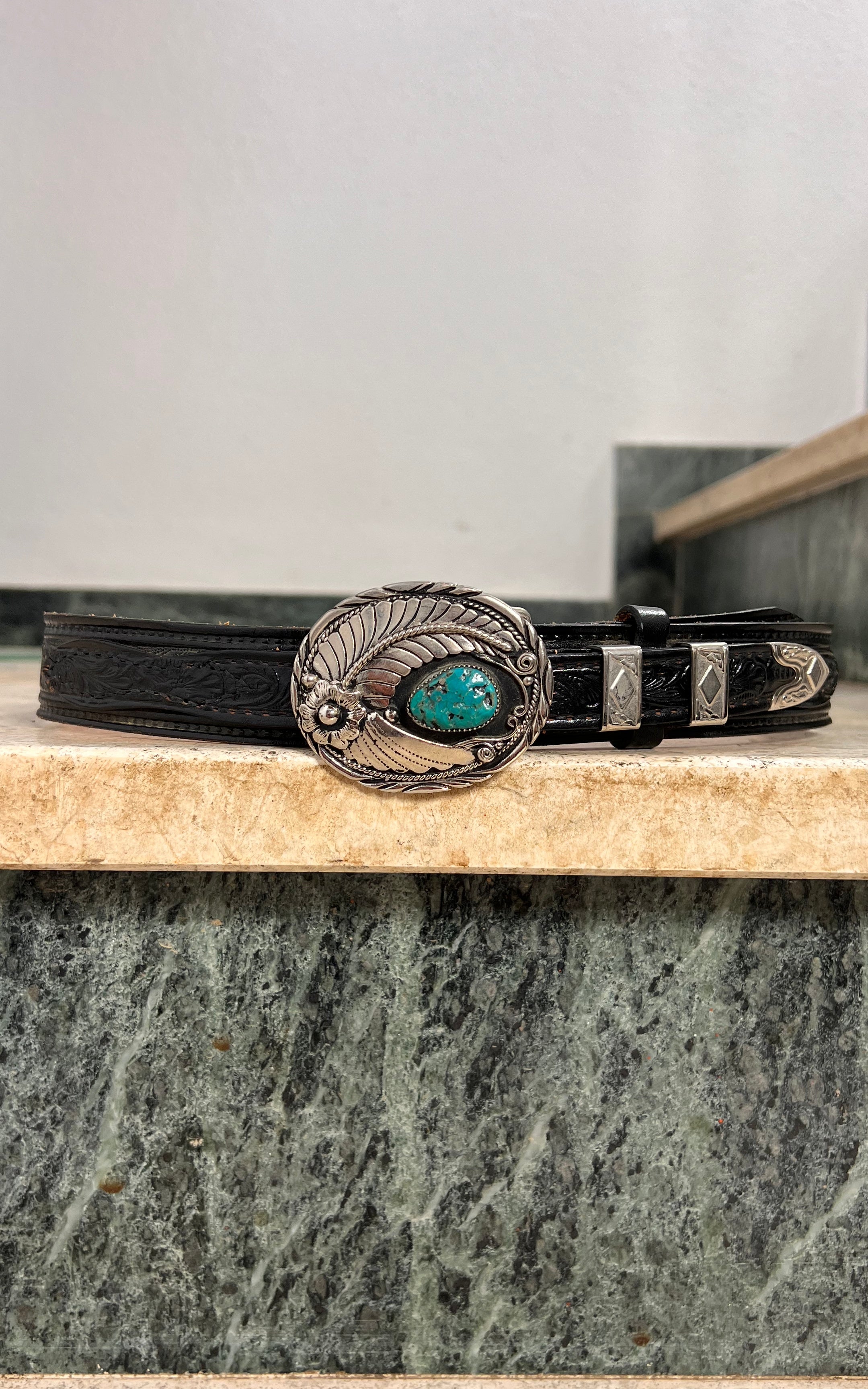 Vintage Textan Turquoise Leather Belt