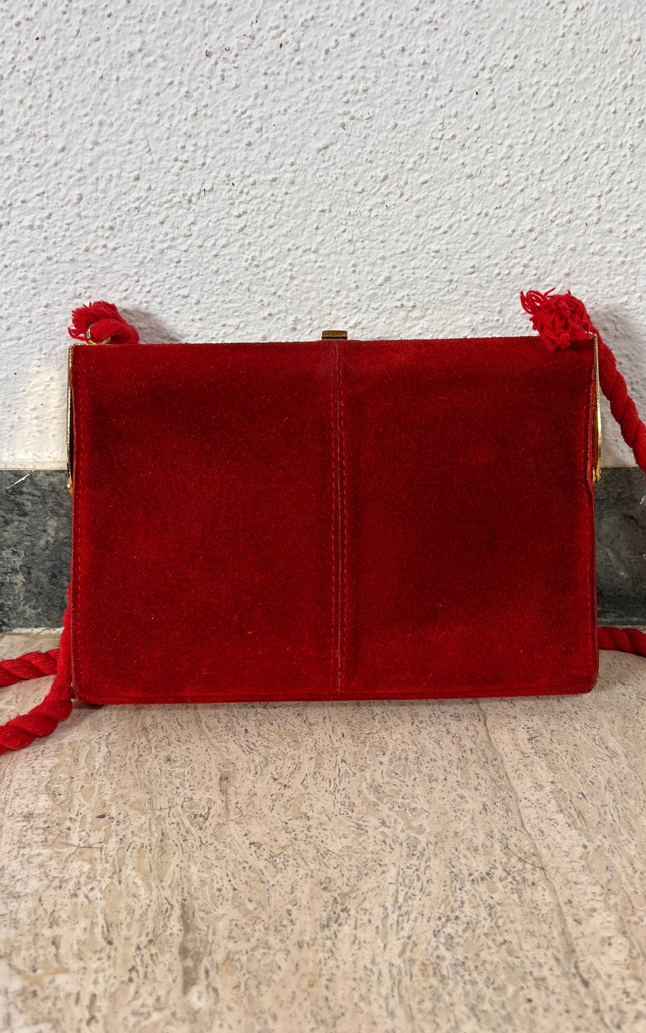 Vintage Red Suede Pony Bag