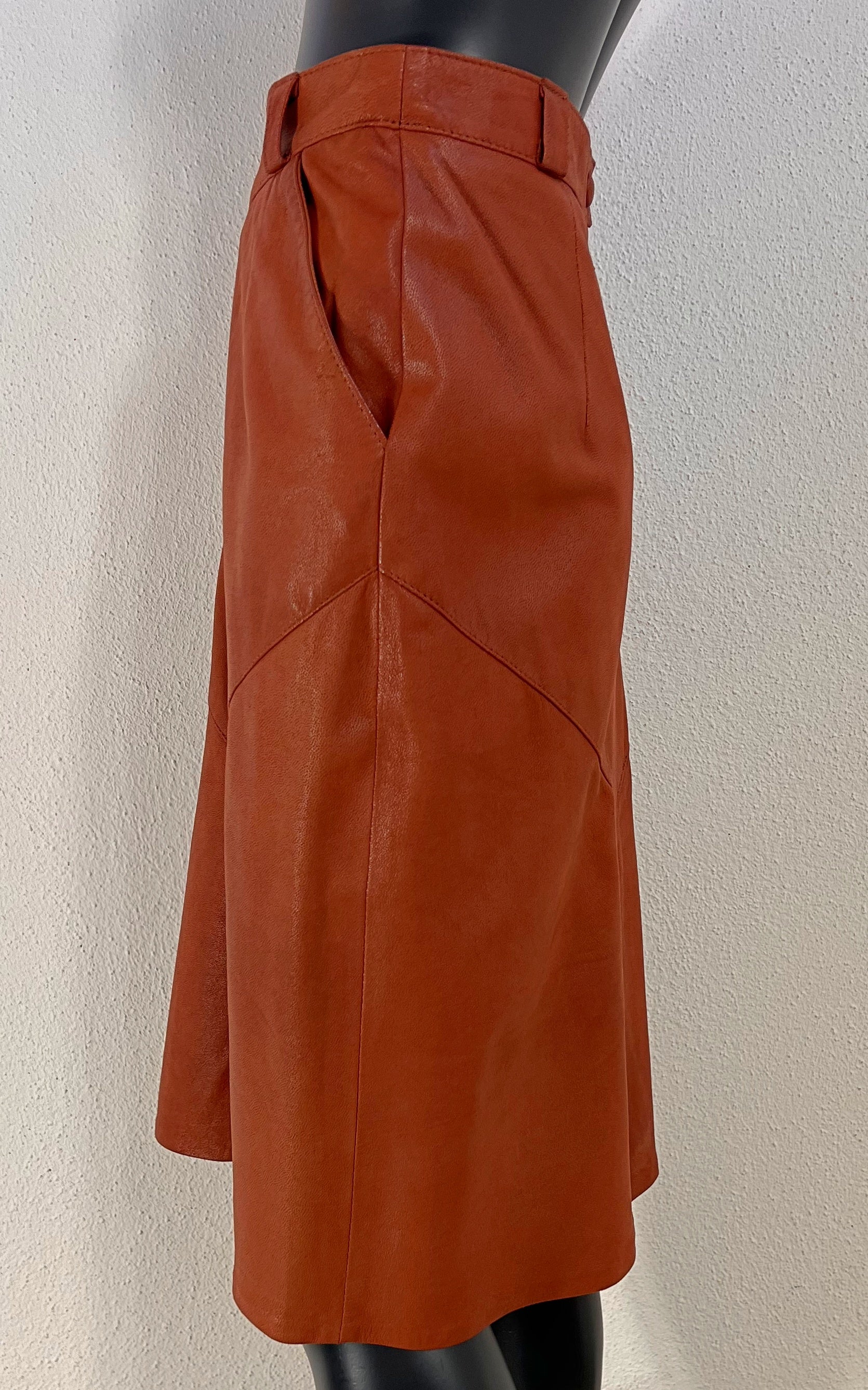 Vintage Leather Pencil Skirt Orange Brown