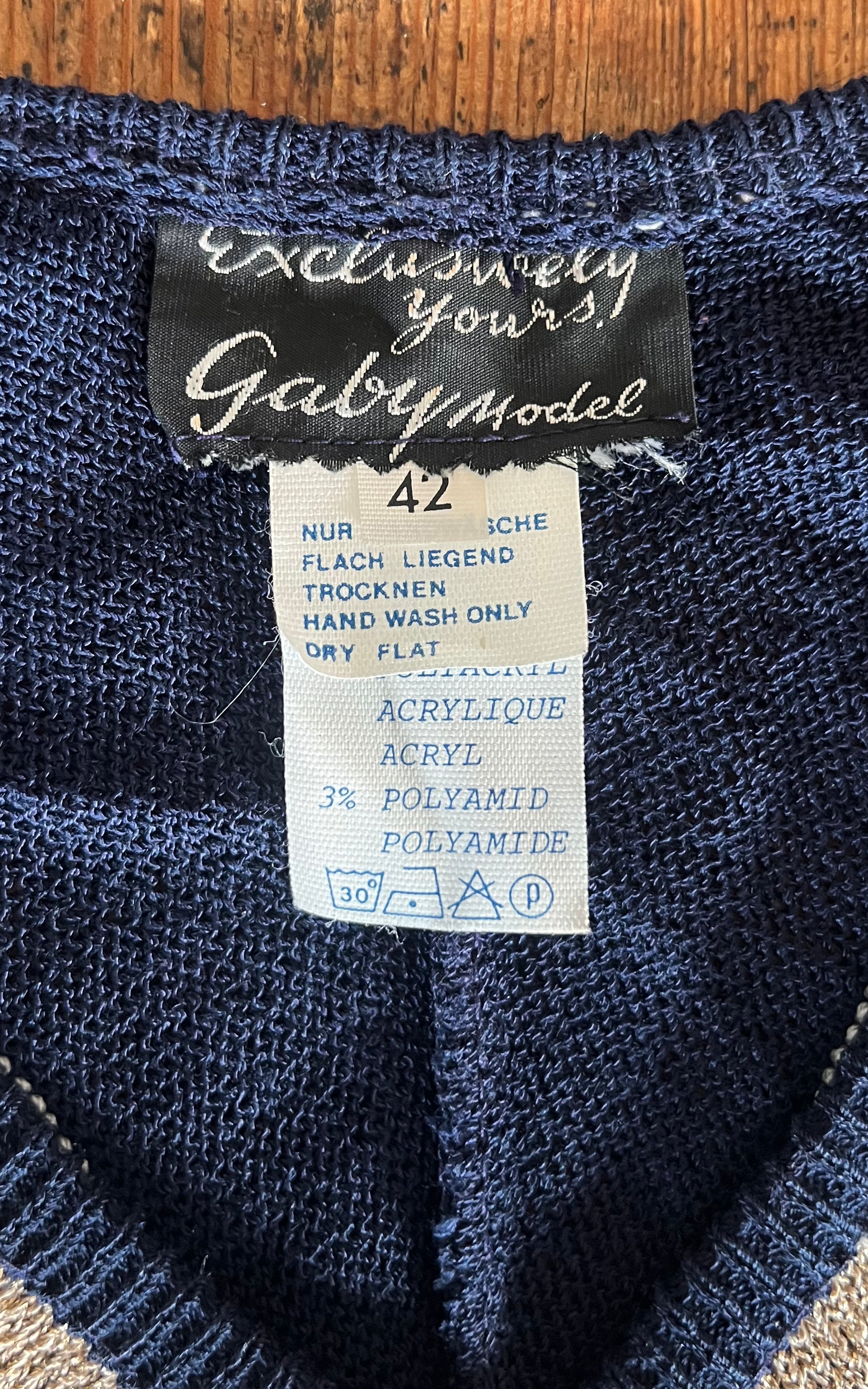 Vintage 70s Navy Knit Sweater with Metallic Pattern
