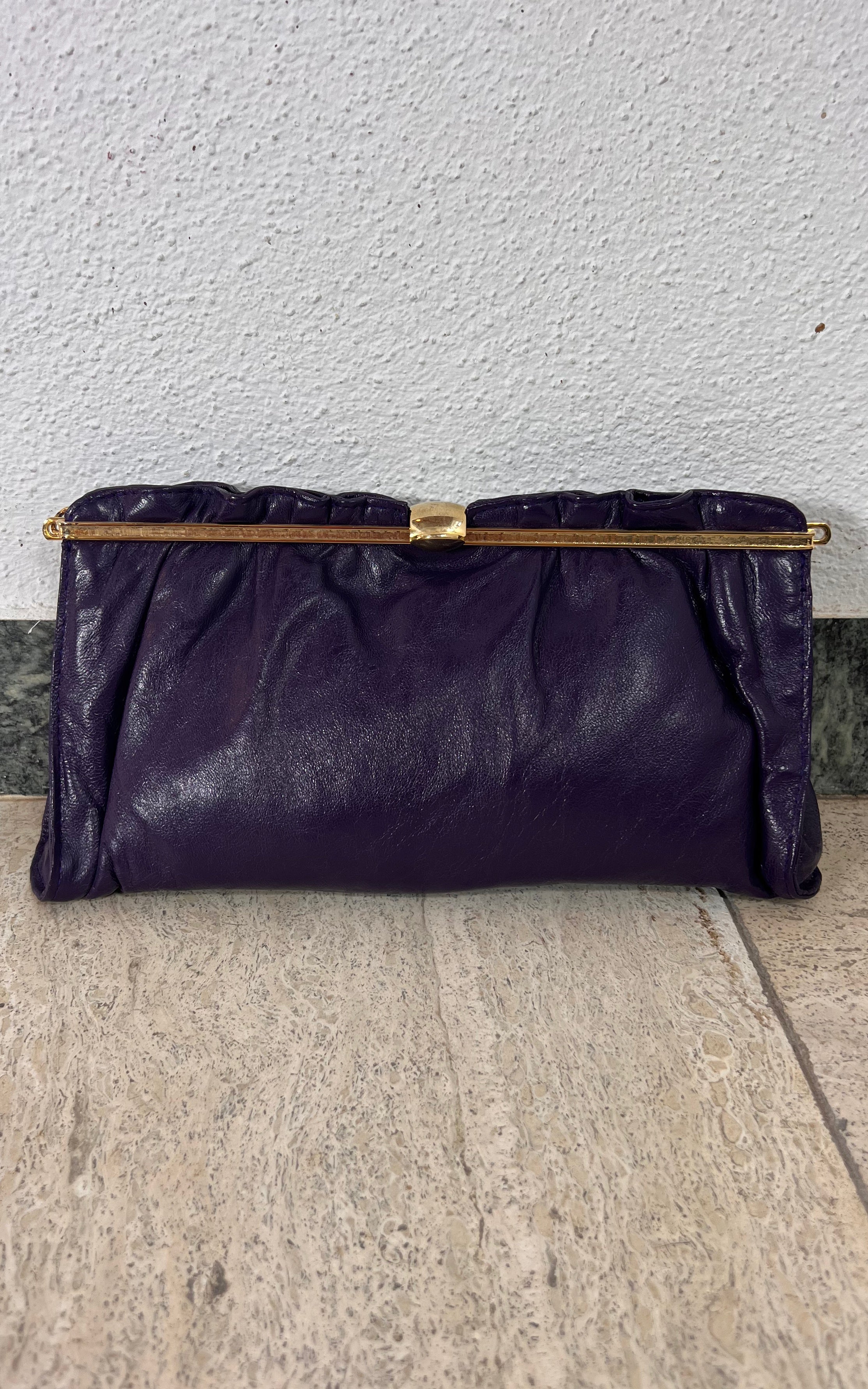Vintage 70s Purple Leather Bag Clutch