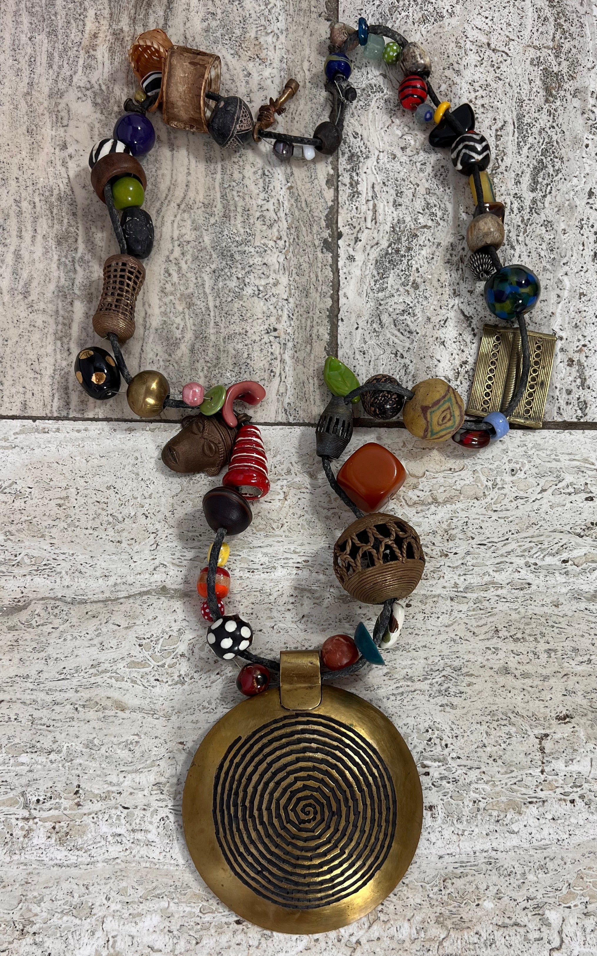 Vintage African Artisan Mixed Bead Statement Necklace