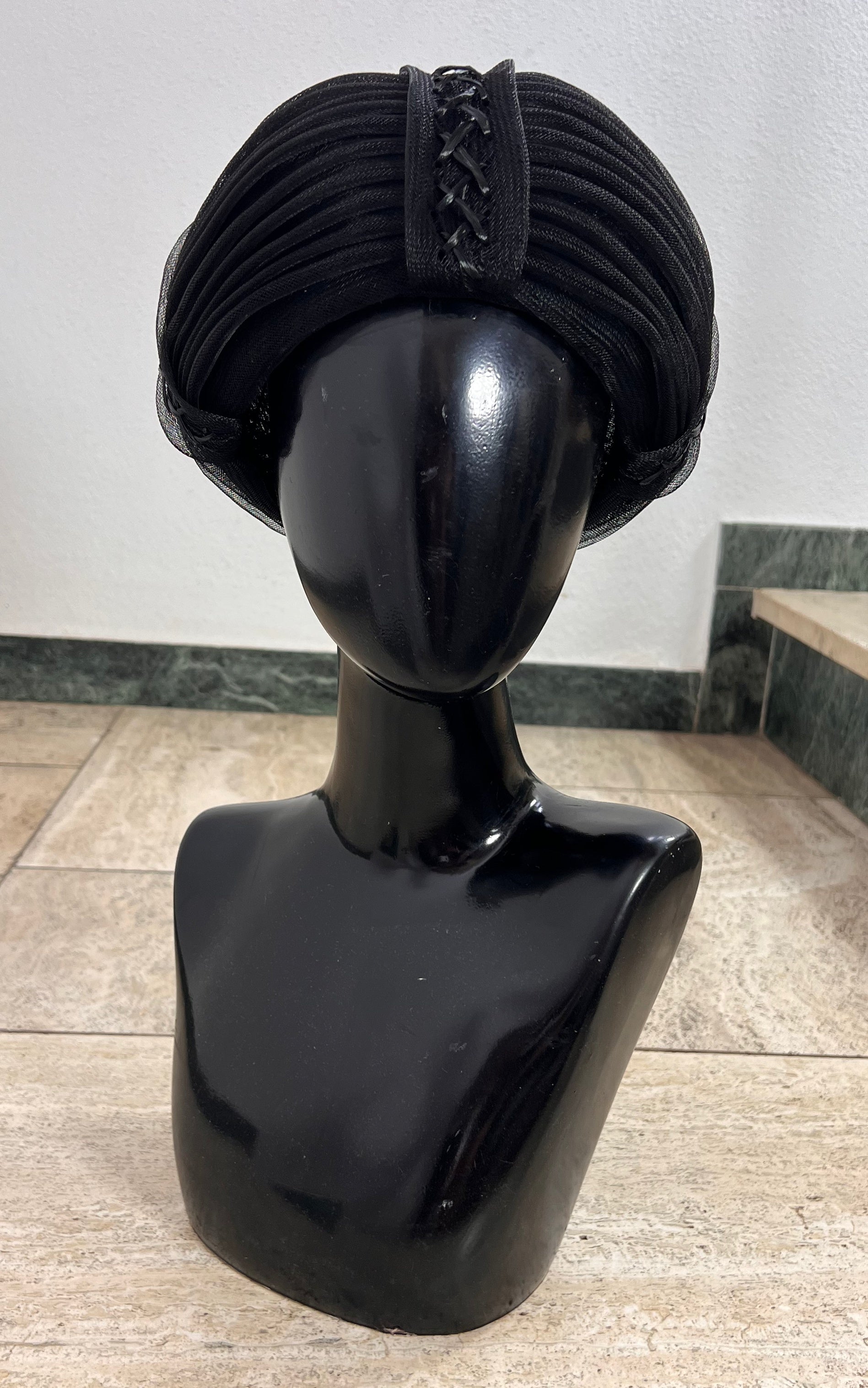 Vintage Black Sculptural Pillbox Hat – Made in Switzerland