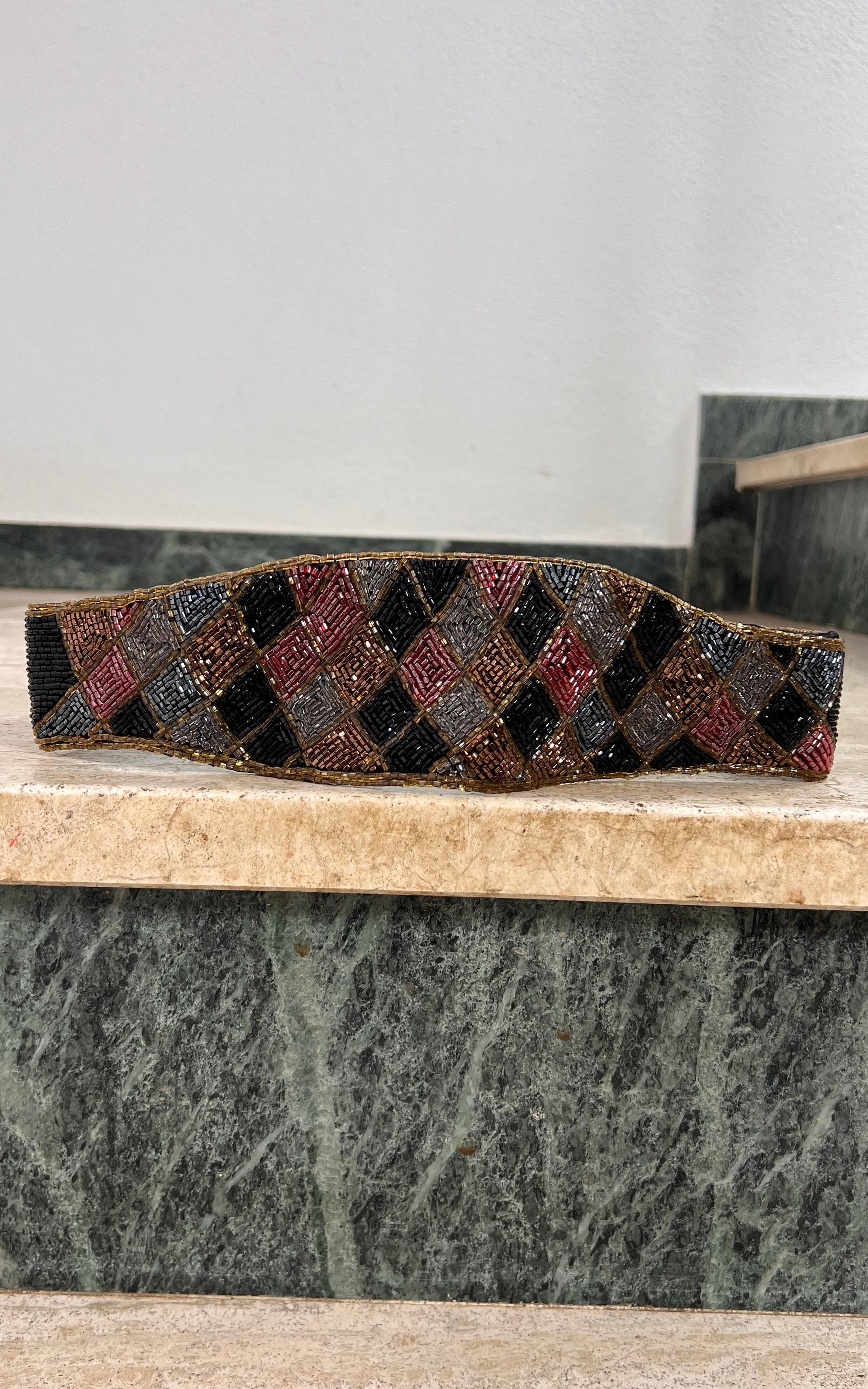 Vintage Hand-Beaded Wide Waist Belt