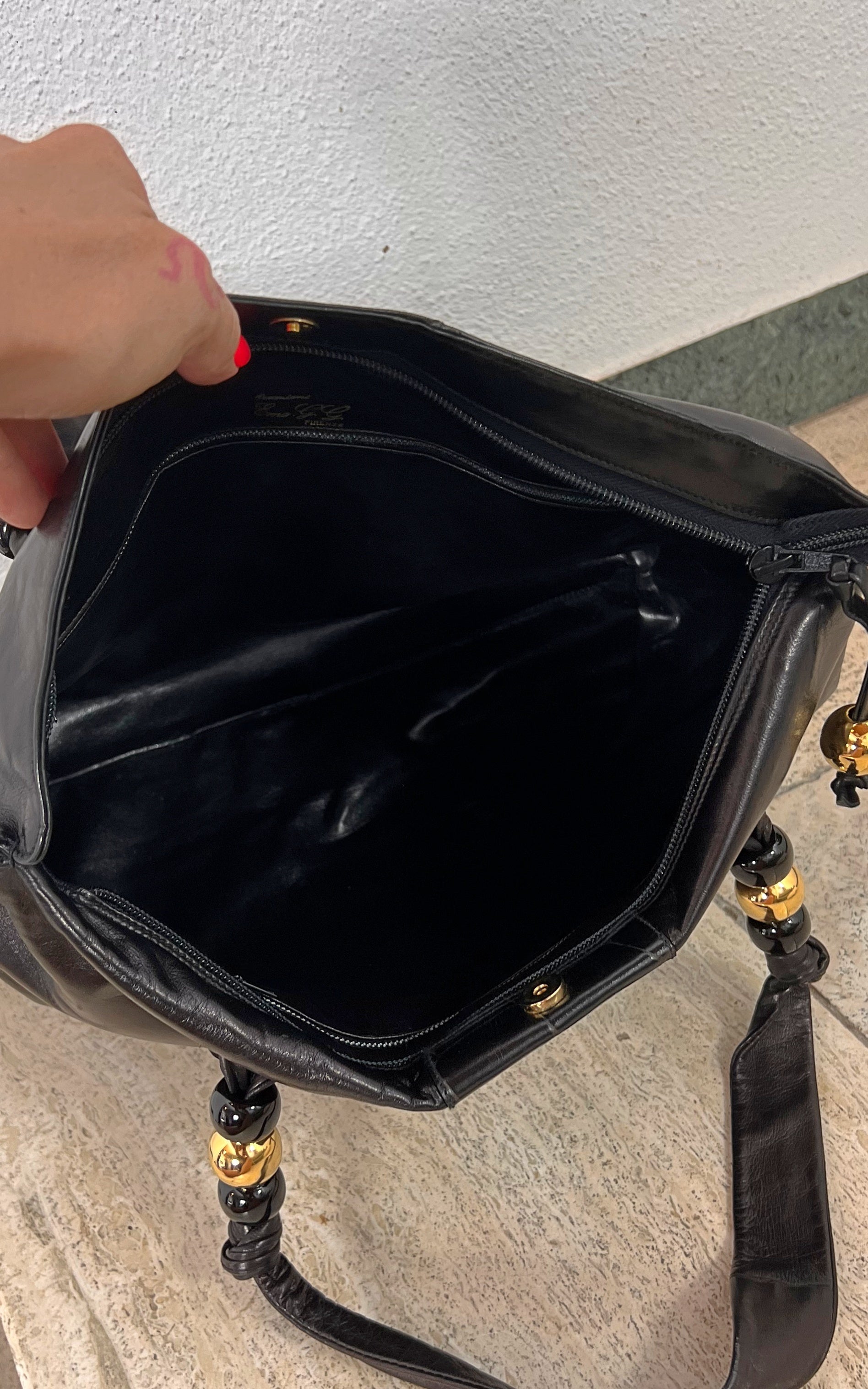 Vintage 1970s Ema G.G. Firenze Black Leather Shoulder Bag