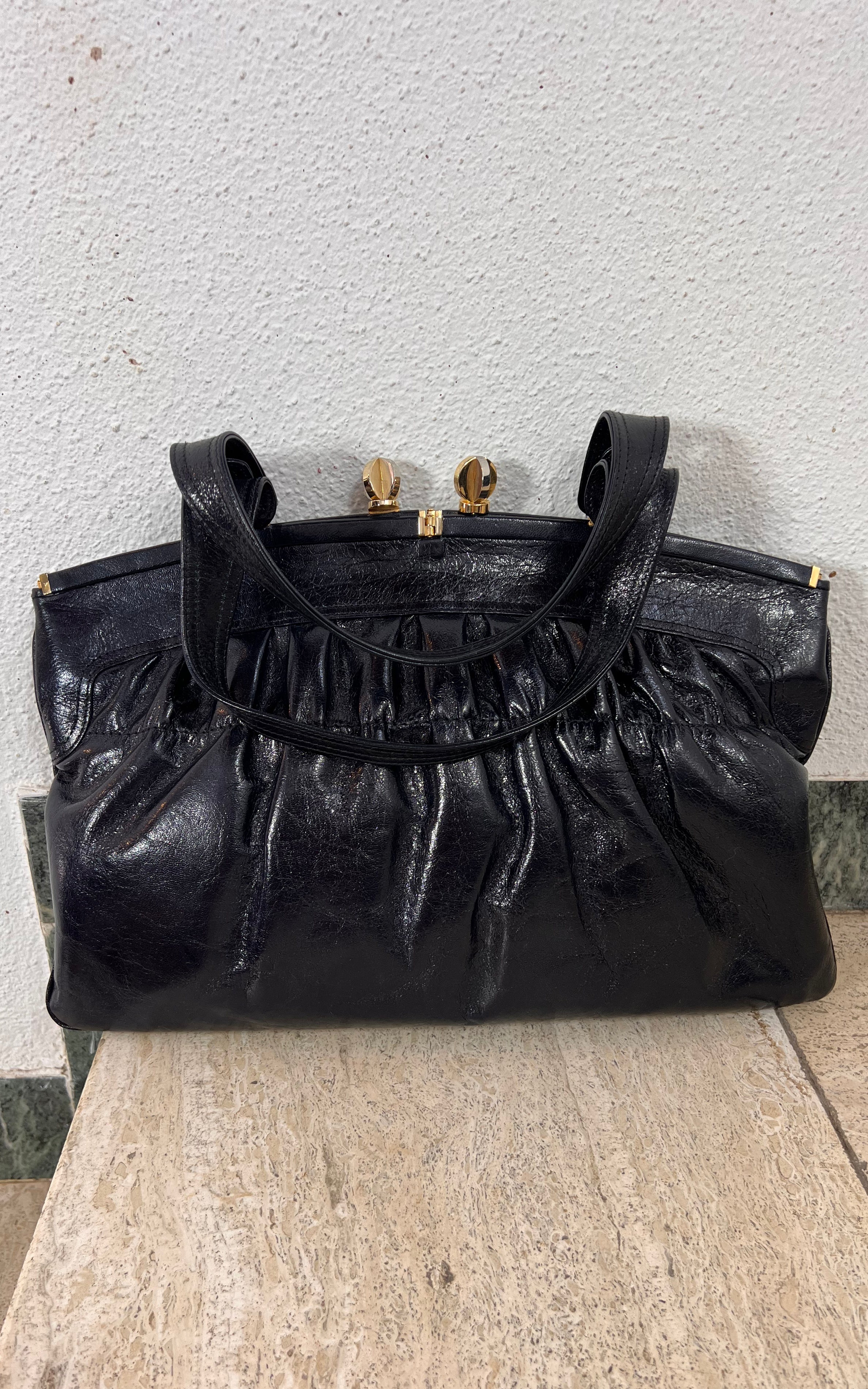 Vintage 70s Pistore Dark Blue Leather Handbag