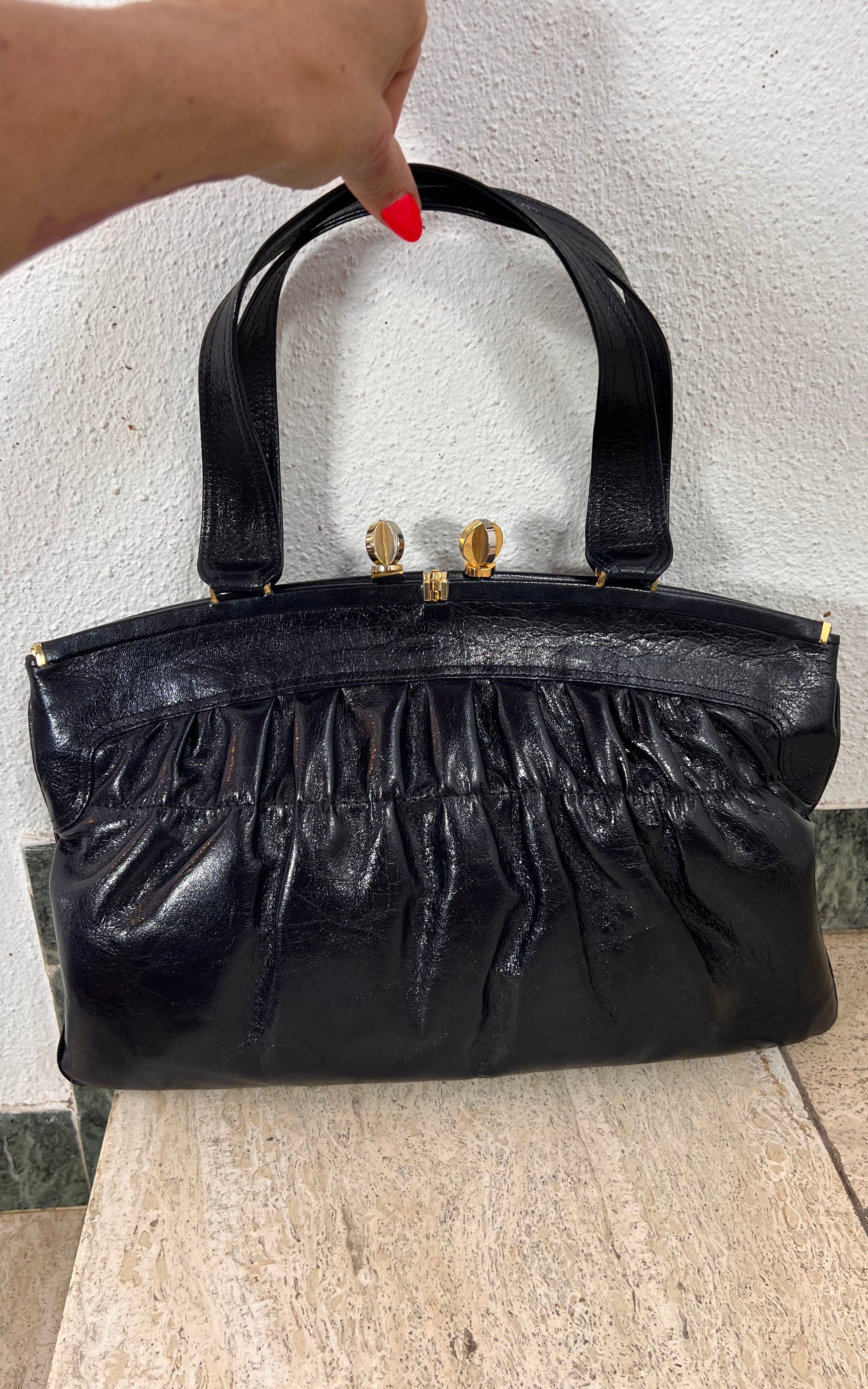 Vintage 70s Pistore Dark Blue Leather Handbag