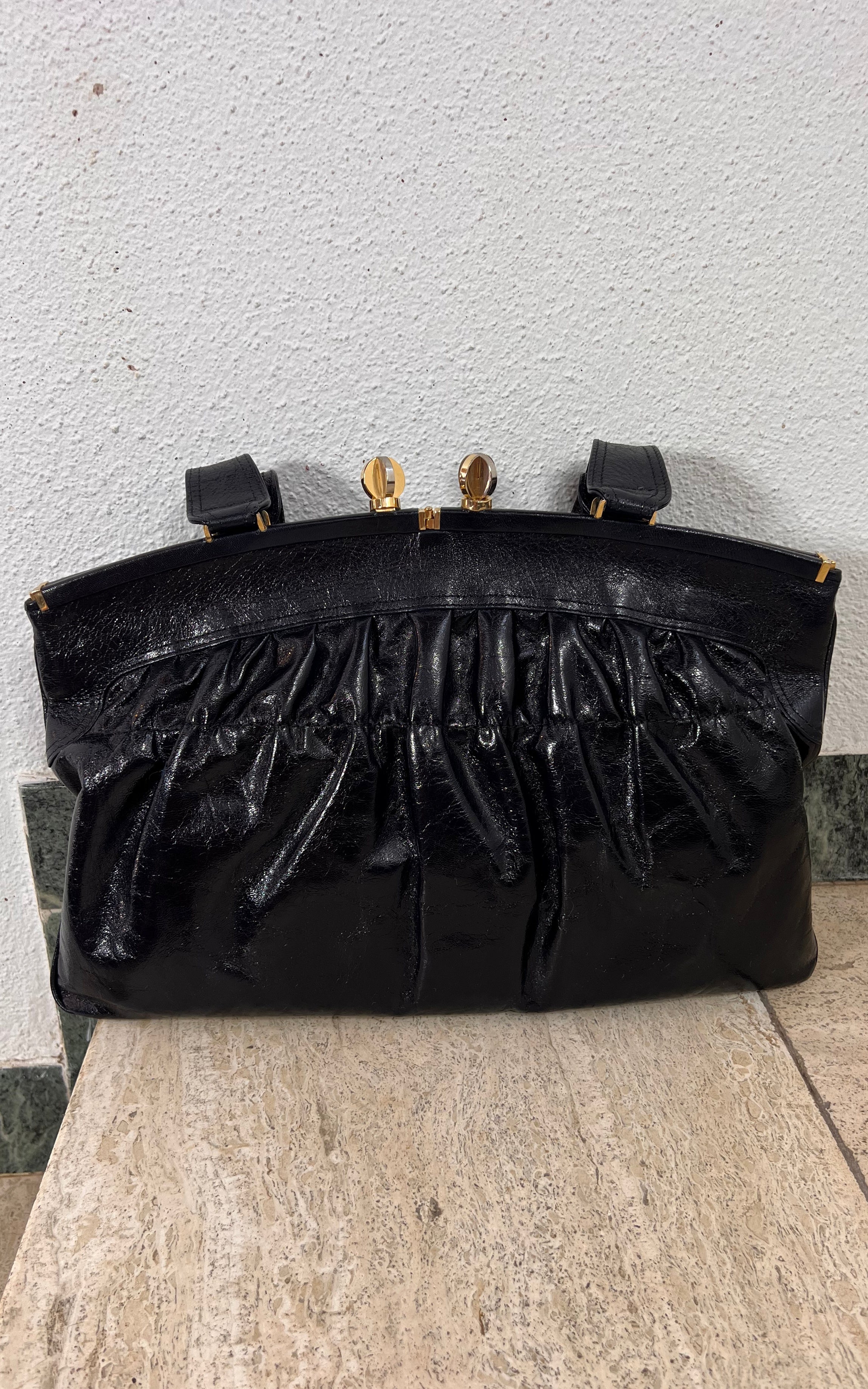 Vintage 70s Pistore Dark Blue Leather Handbag