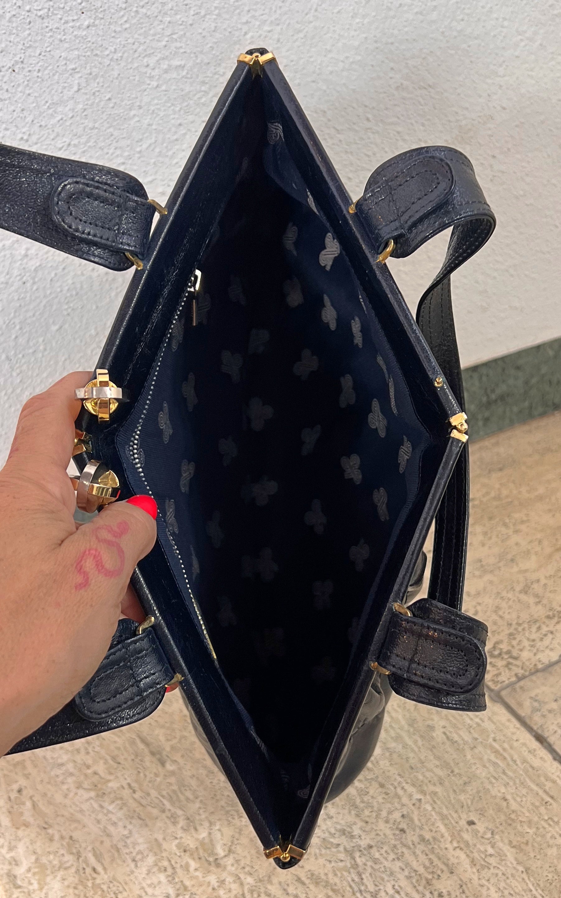 Vintage 70s Pistore Dark Blue Leather Handbag