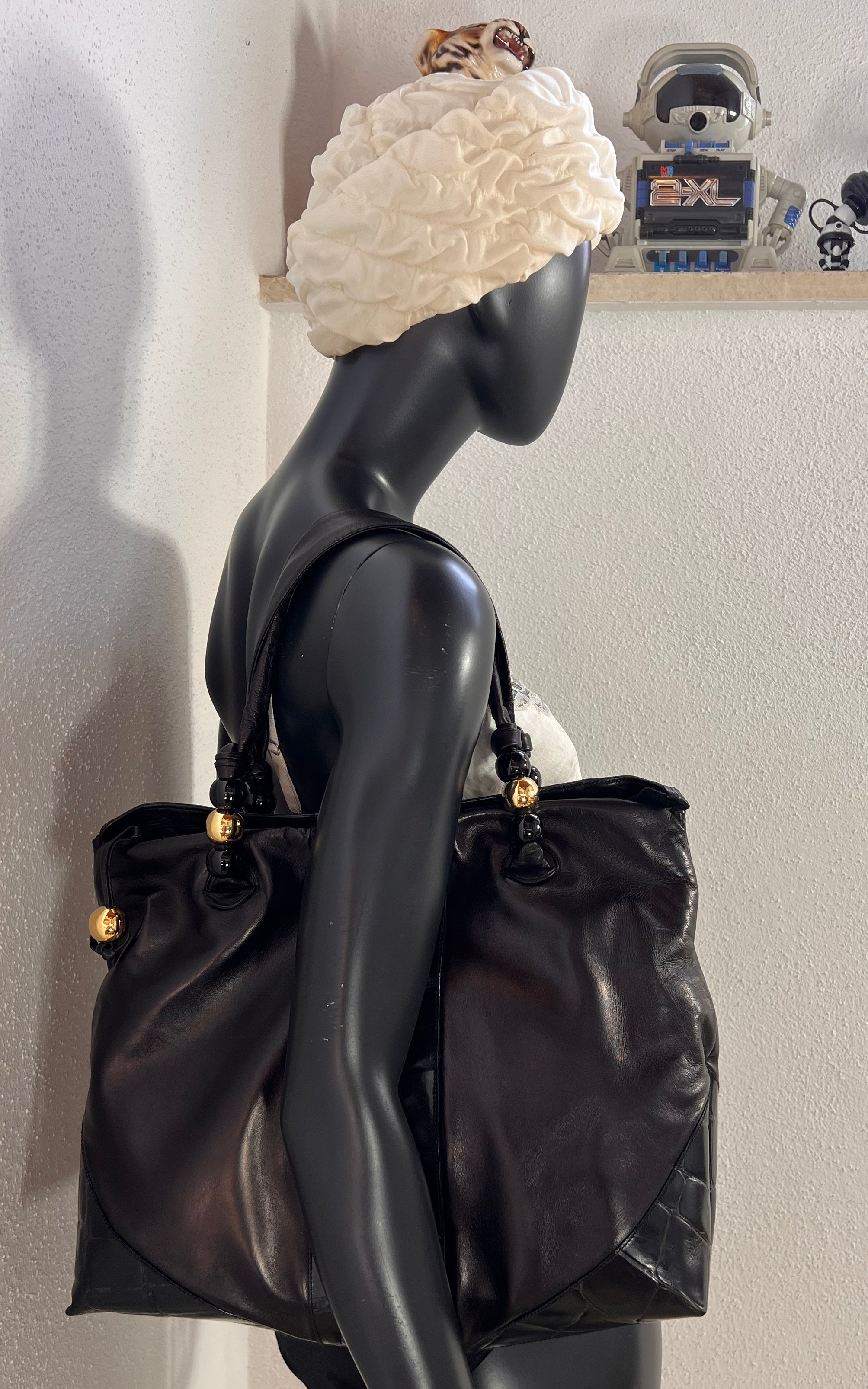 Vintage 1970s Ema G.G. Firenze Black Leather Shoulder Bag