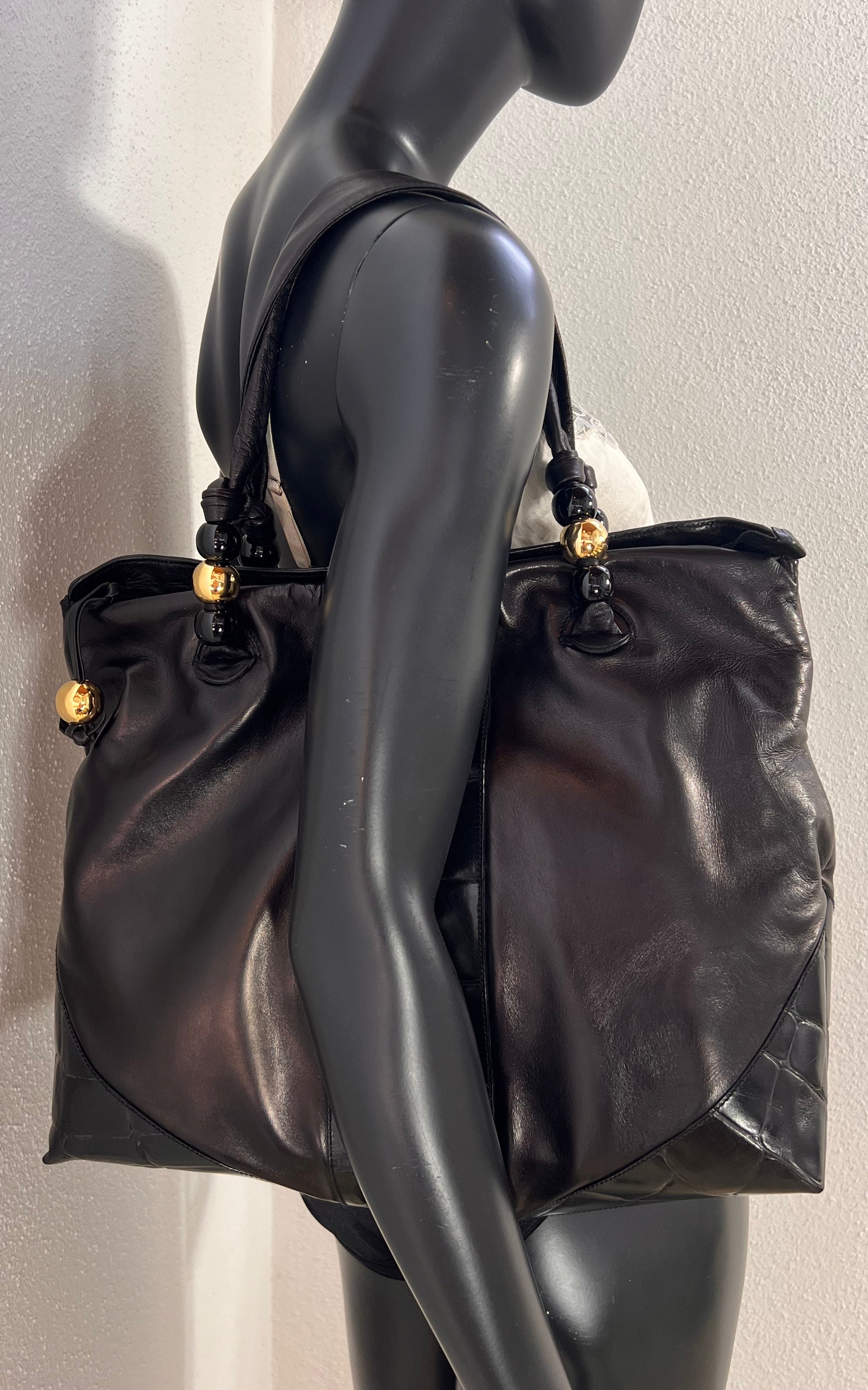 Vintage 1970s Ema G.G. Firenze Black Leather Shoulder Bag