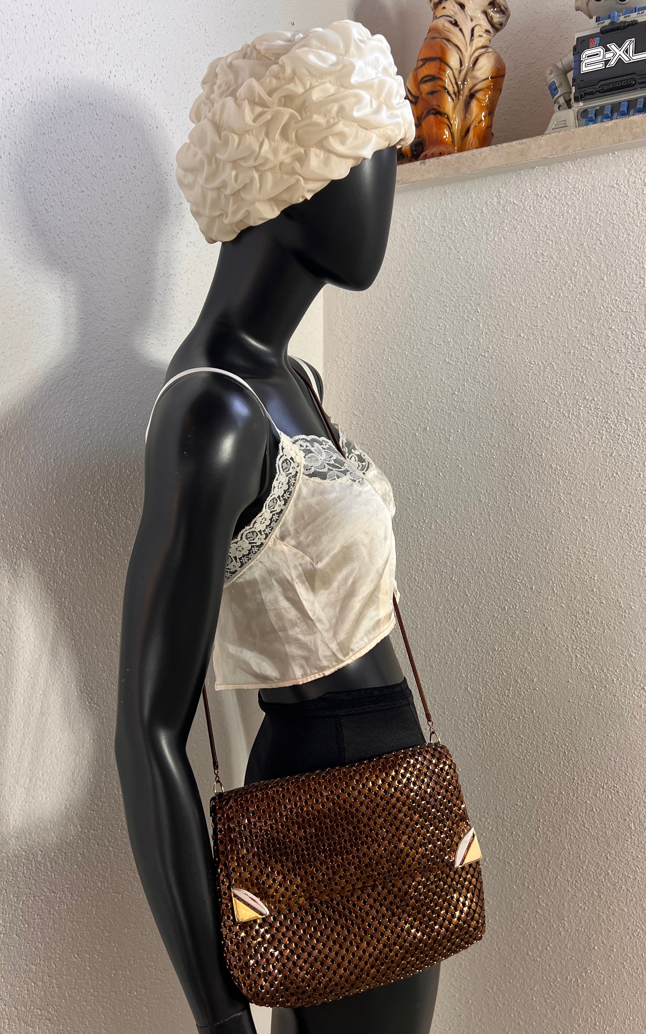 Vintage 1970s Brown Metal Mesh Shoulder Bag