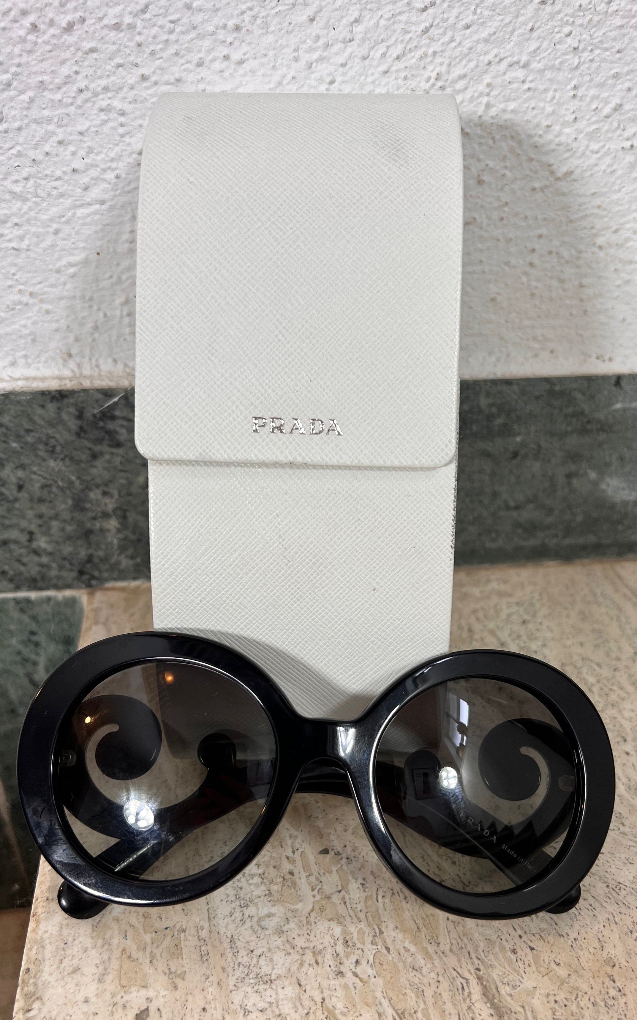 2015 Prada Baroque Oversized Round Sunglasses – Black